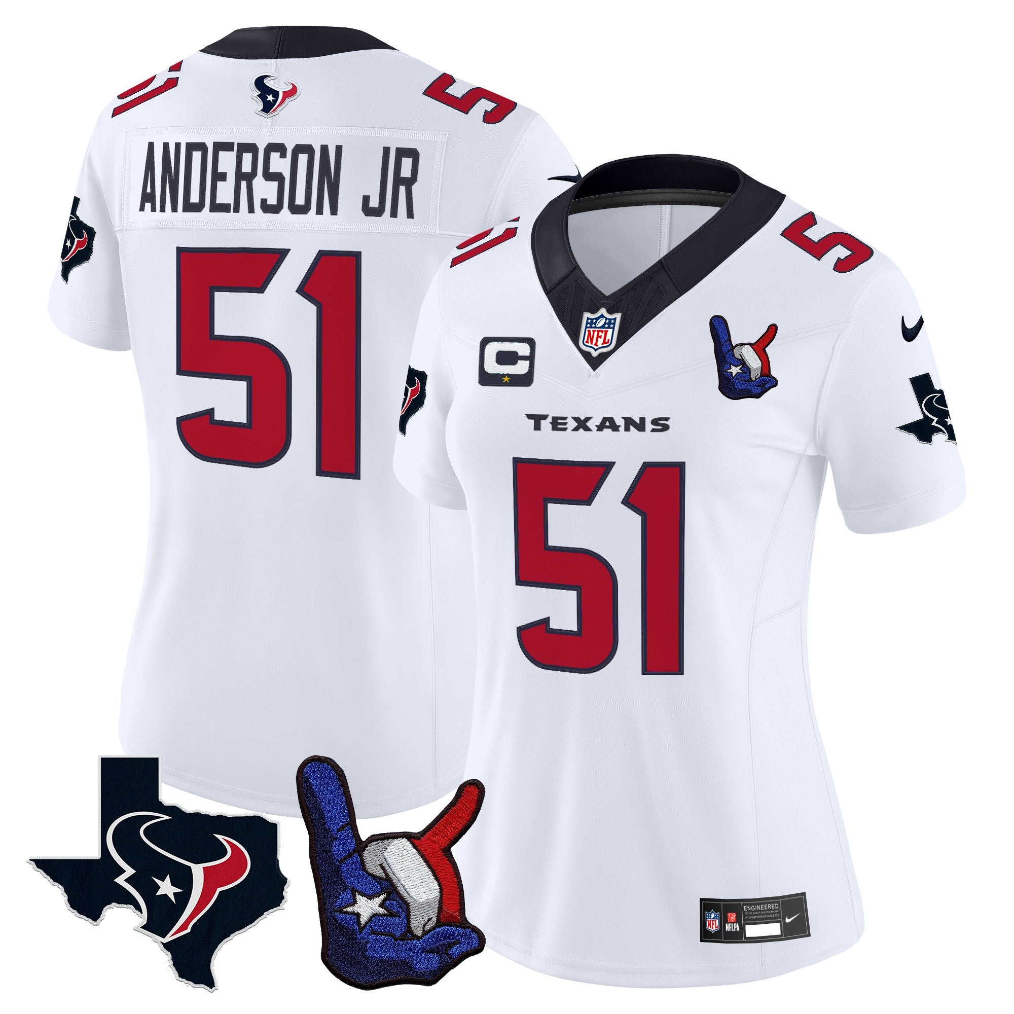 Women's Houston Texans Hand Sign Throwing Up The H Vapor Jersey - All Stitched