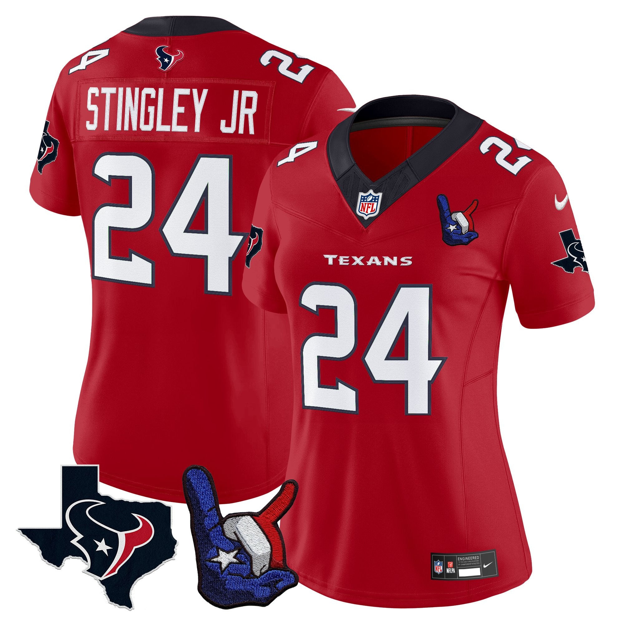 Women's Houston Texans Hand Sign Throwing Up The H Vapor Jersey - All Stitched