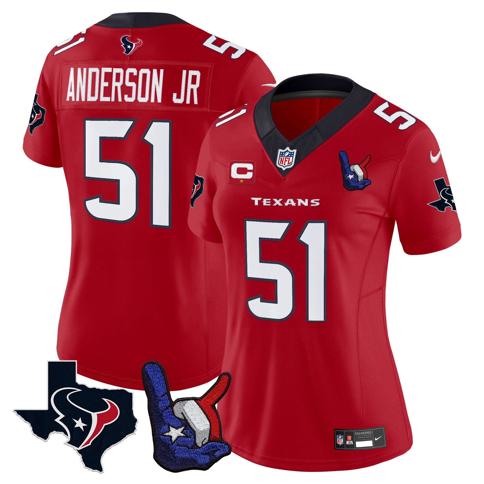 Women's Houston Texans Hand Sign Throwing Up The H Vapor Jersey - All Stitched