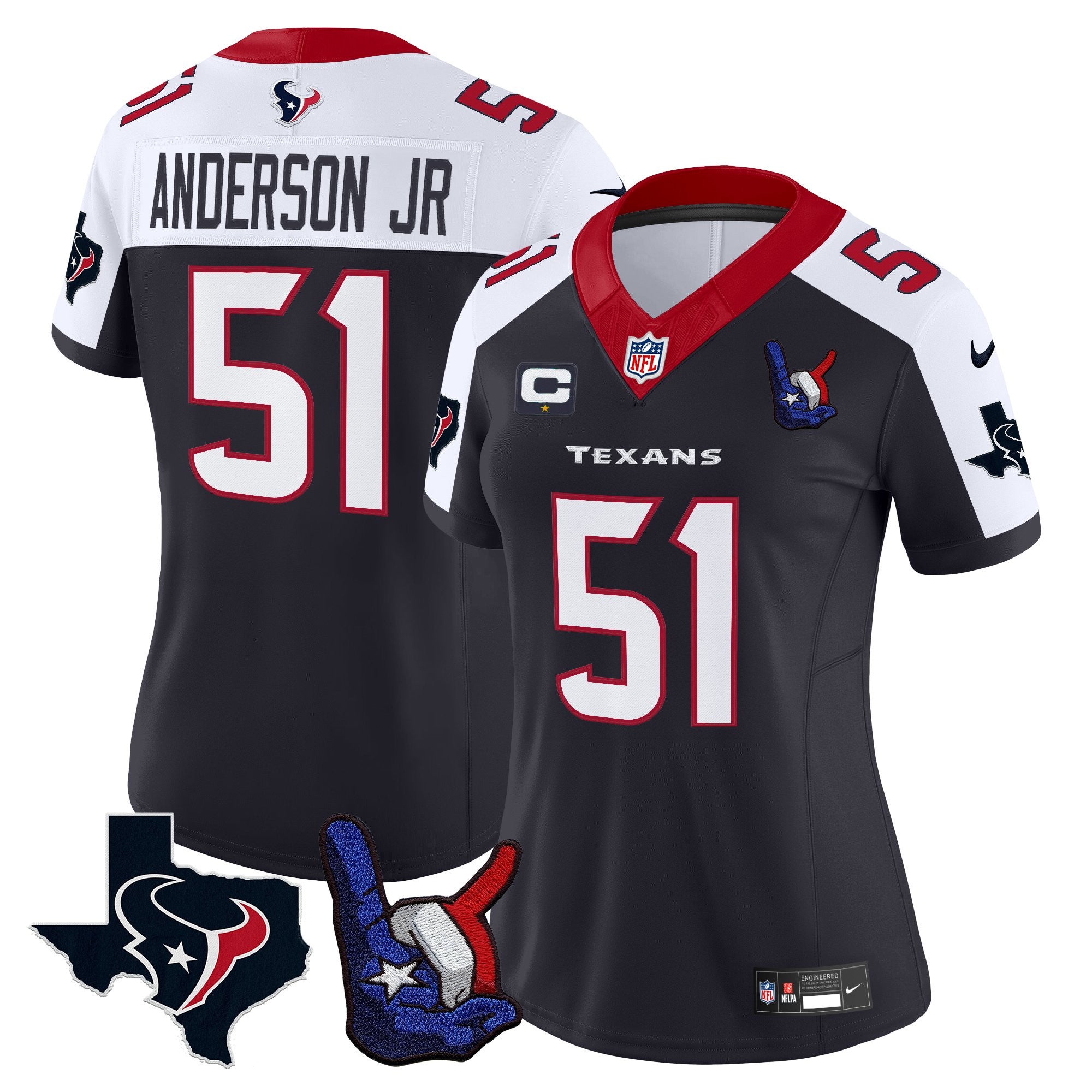 Women's Houston Texans Hand Sign Throwing Up The H Vapor Jersey - All Stitched