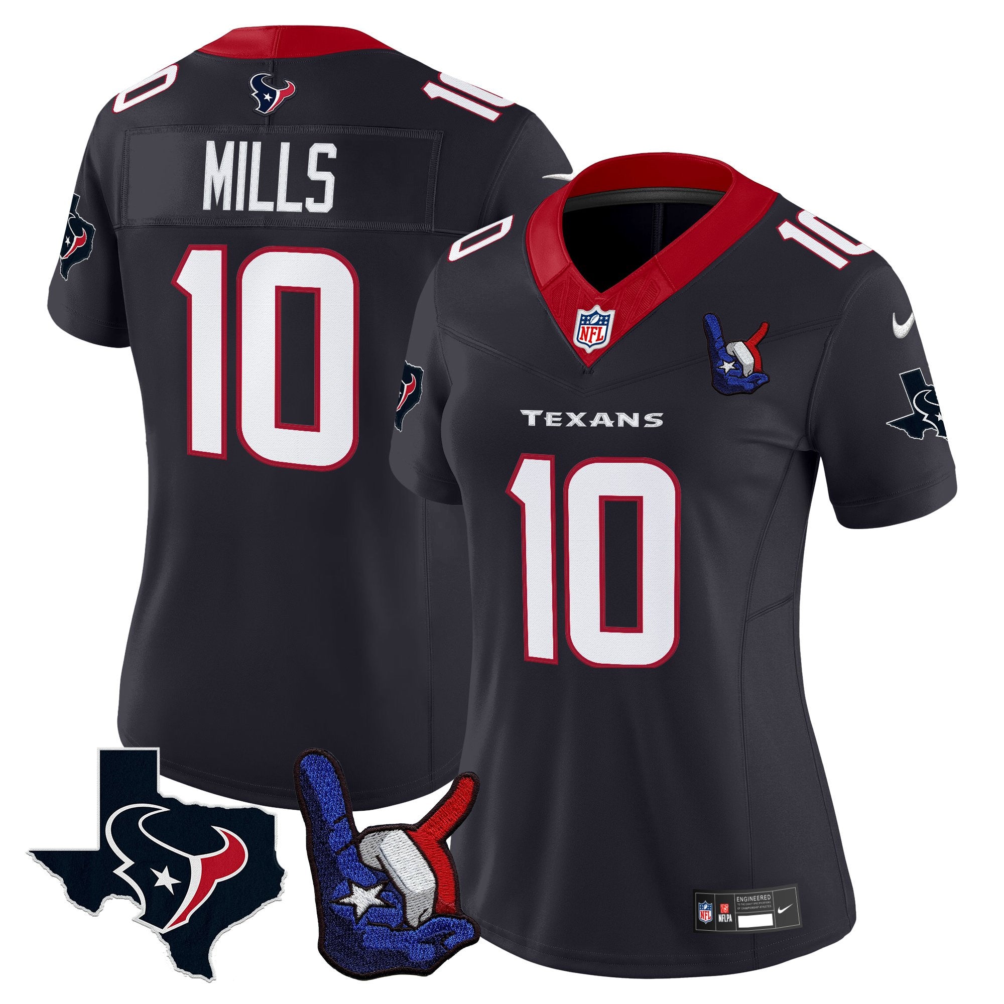 Women's Houston Texans Hand Sign Throwing Up The H Vapor Jersey - All Stitched