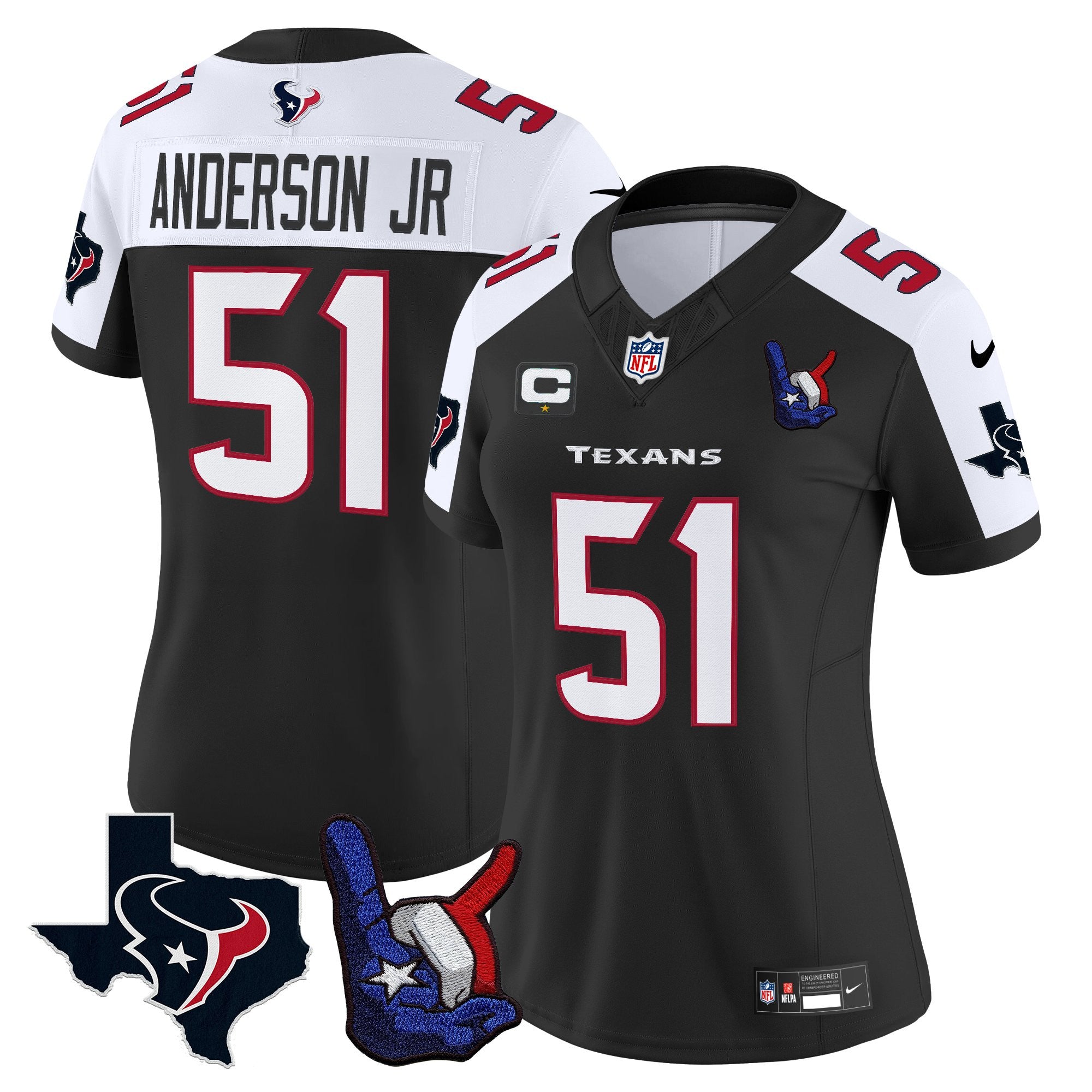 Women's Houston Texans Hand Sign Throwing Up The H Vapor Jersey - All Stitched