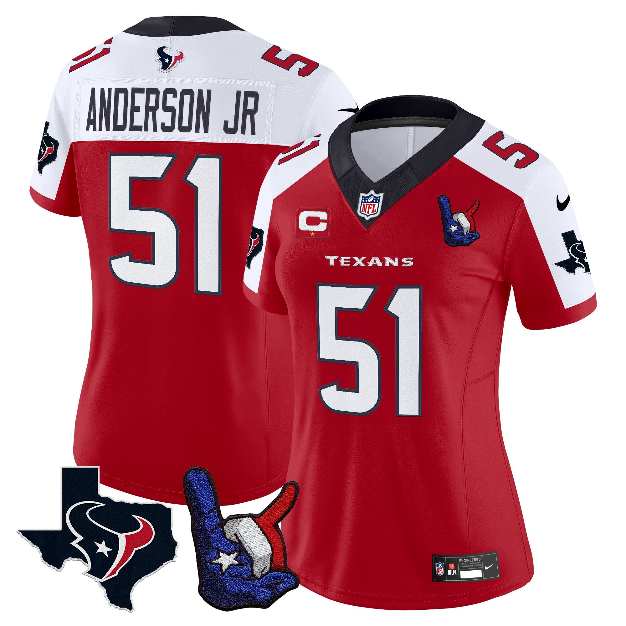 Women's Houston Texans Hand Sign Throwing Up The H Vapor Jersey - All Stitched