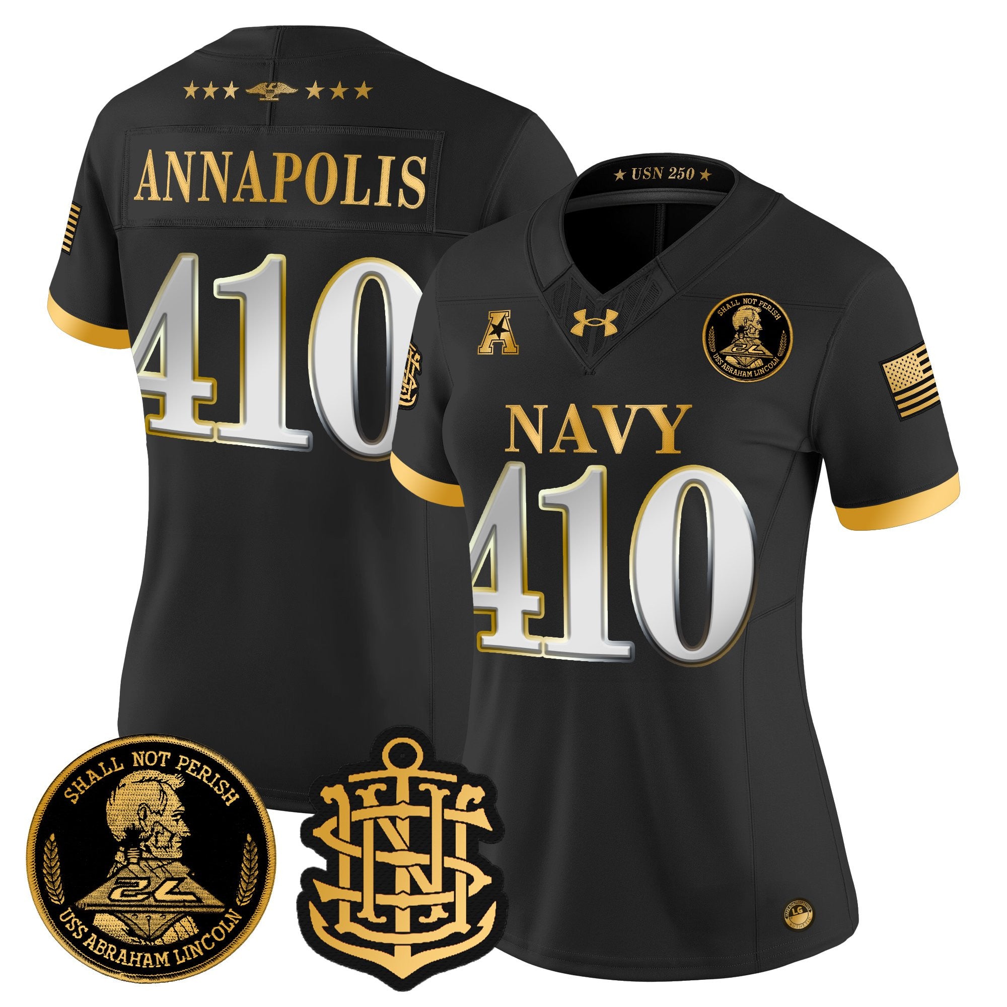 Women's Navy Midshipmen 250th Anniversary Gold Vapor Limited Jersey - All Stitched