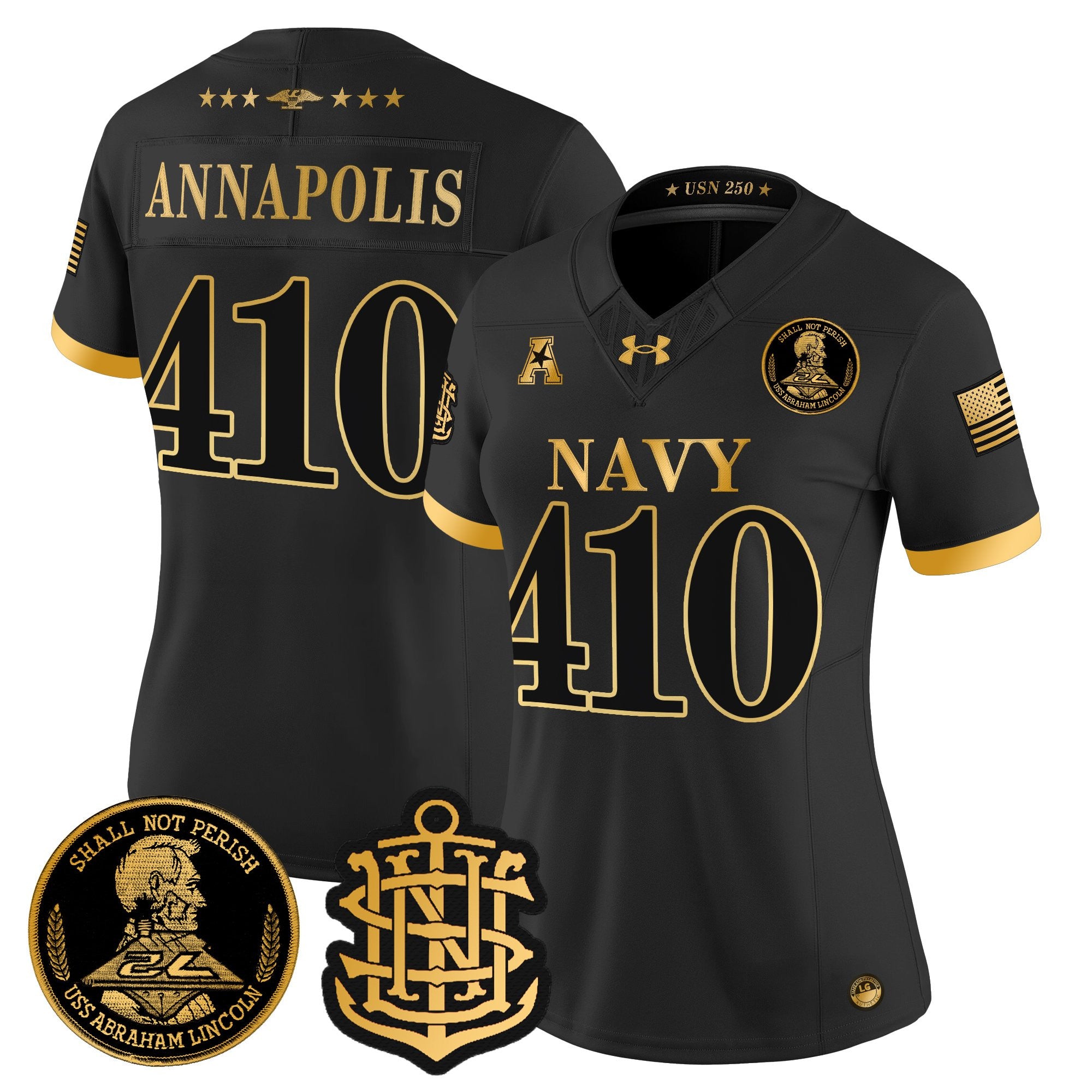 Women's Navy Midshipmen 250th Anniversary Gold Vapor Limited Jersey - All Stitched