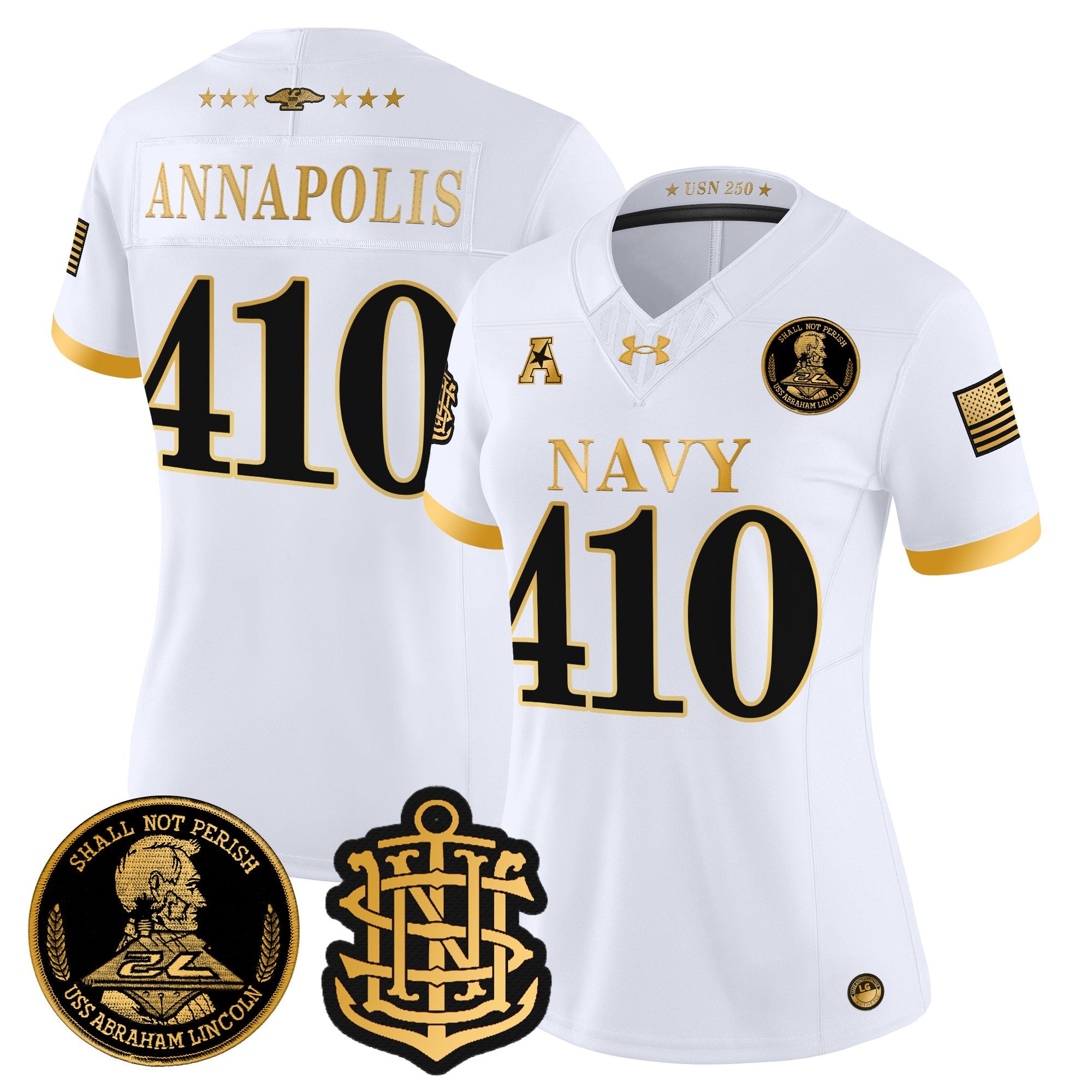 Women's Navy Midshipmen 250th Anniversary Gold Vapor Limited Jersey - All Stitched