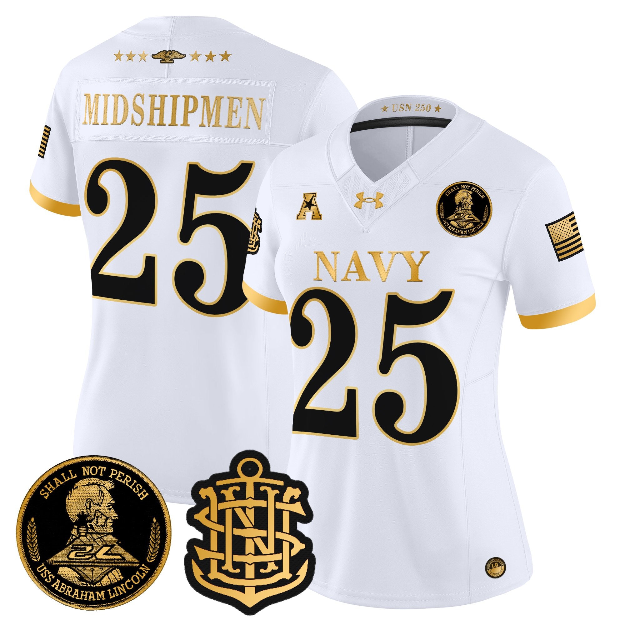 Women's Navy Midshipmen 250th Anniversary Gold Vapor Limited Jersey - All Stitched