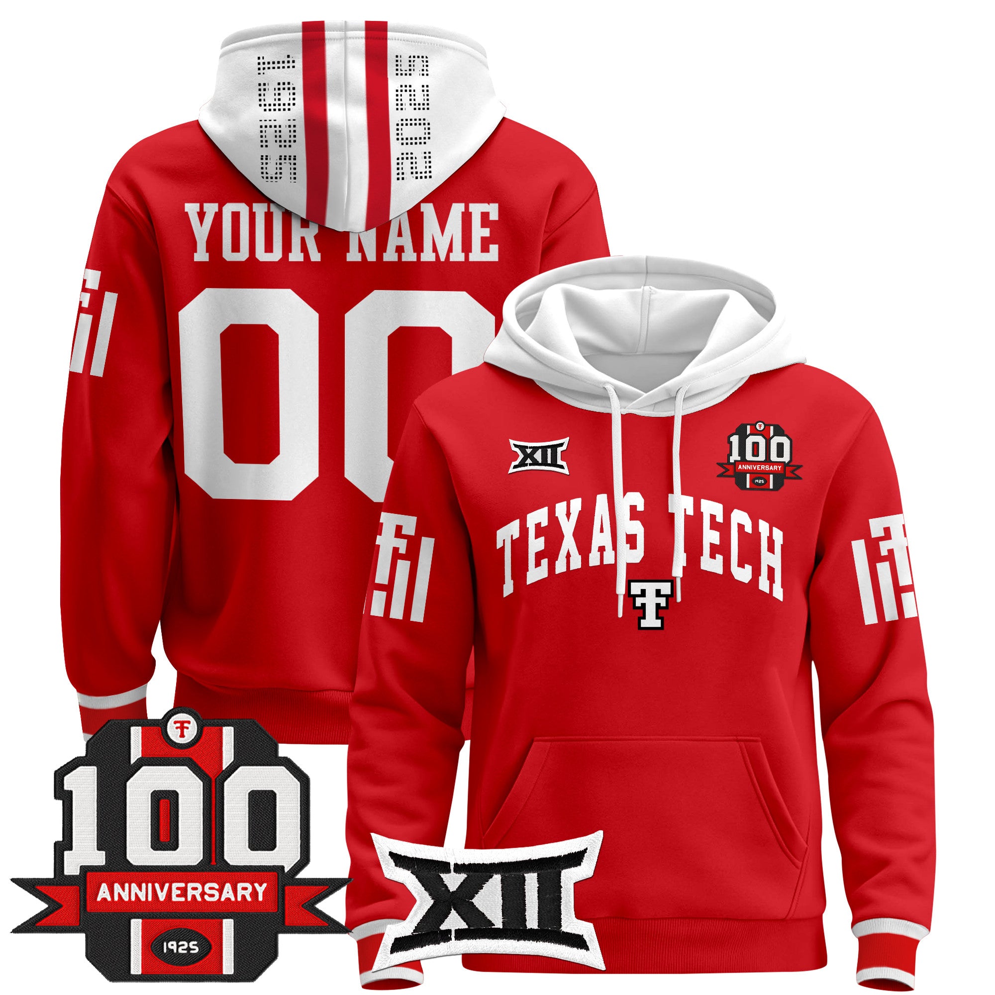 Texas Tech Red Raiders 2025 Premium Custom Pullover Hoodie - 100th Anniversary Patch - All Stitched