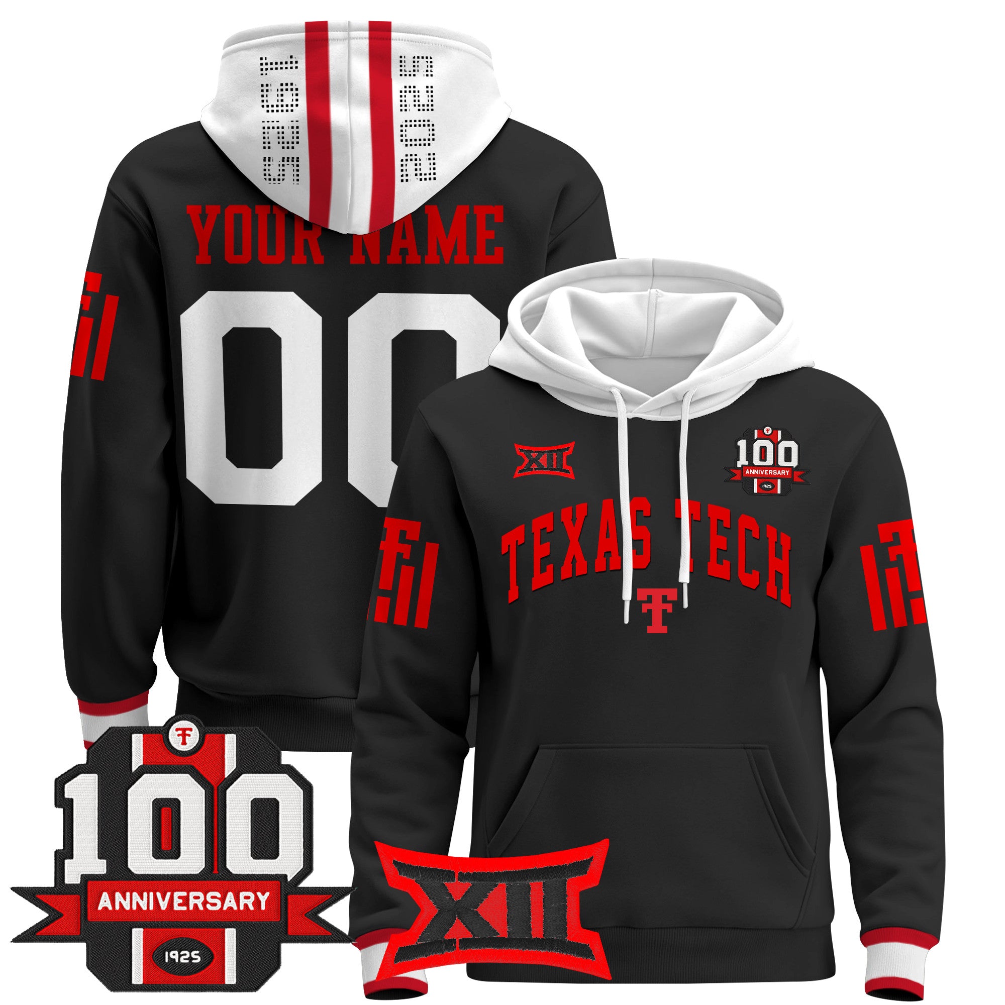 Texas Tech Red Raiders 2025 Premium Custom Pullover Hoodie - 100th Anniversary Patch - All Stitched