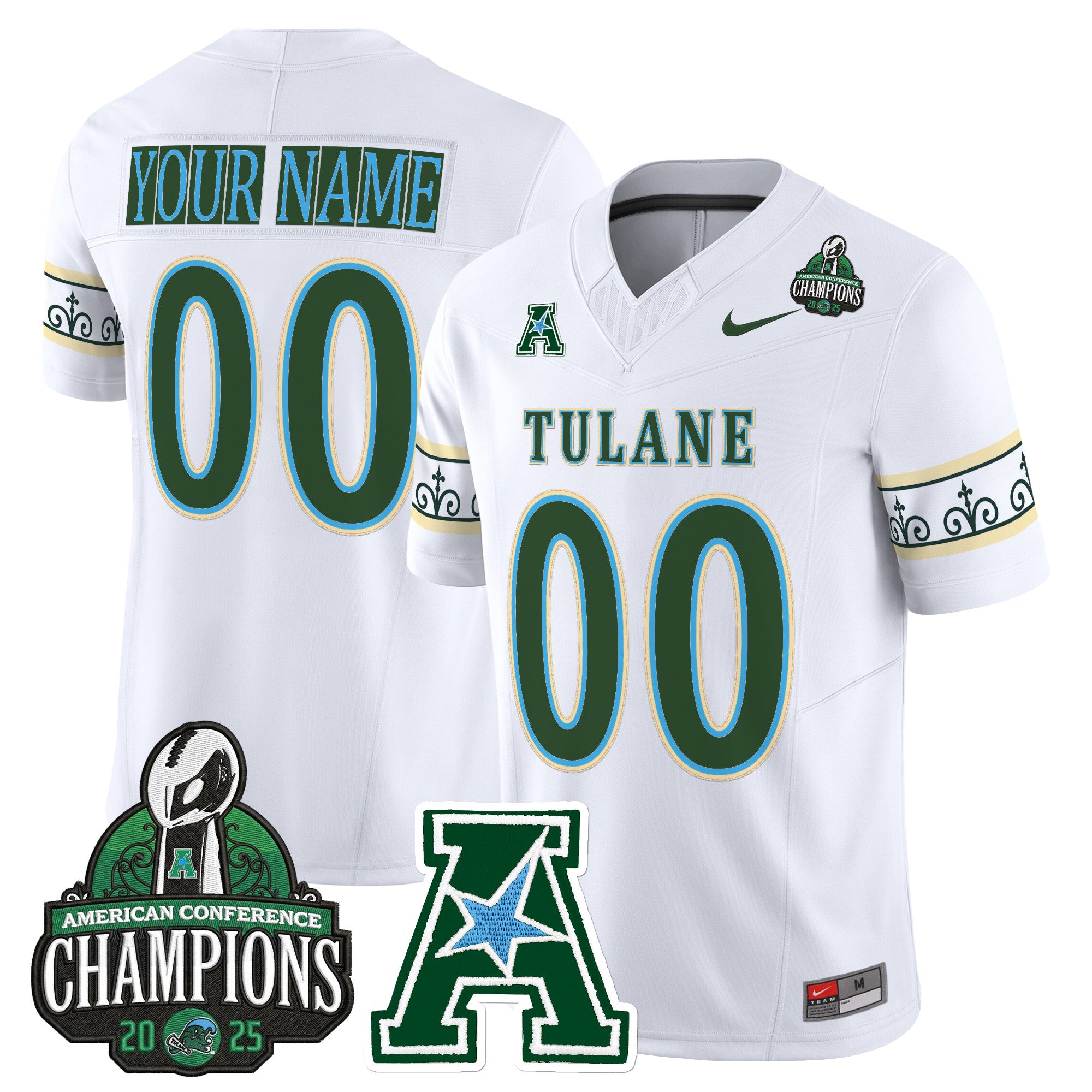 Tulane Green Wave 'City Edition' Vapor Limited Custom Jersey - 2025 AAC Champions Patch - All Stitched