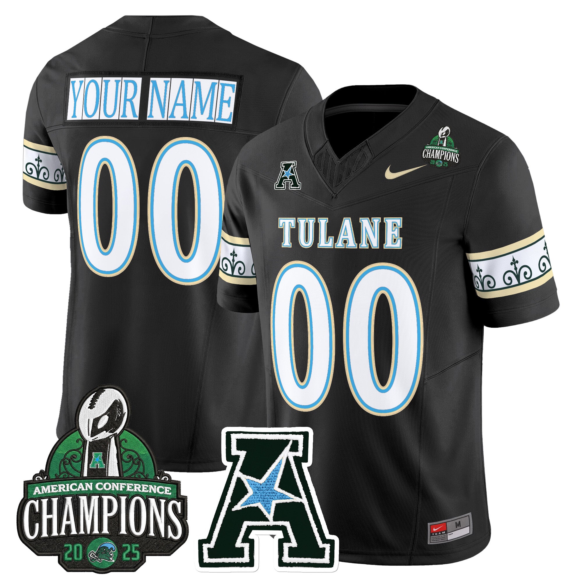 Tulane Green Wave 'City Edition' Vapor Limited Custom Jersey - 2025 AAC Champions Patch - All Stitched