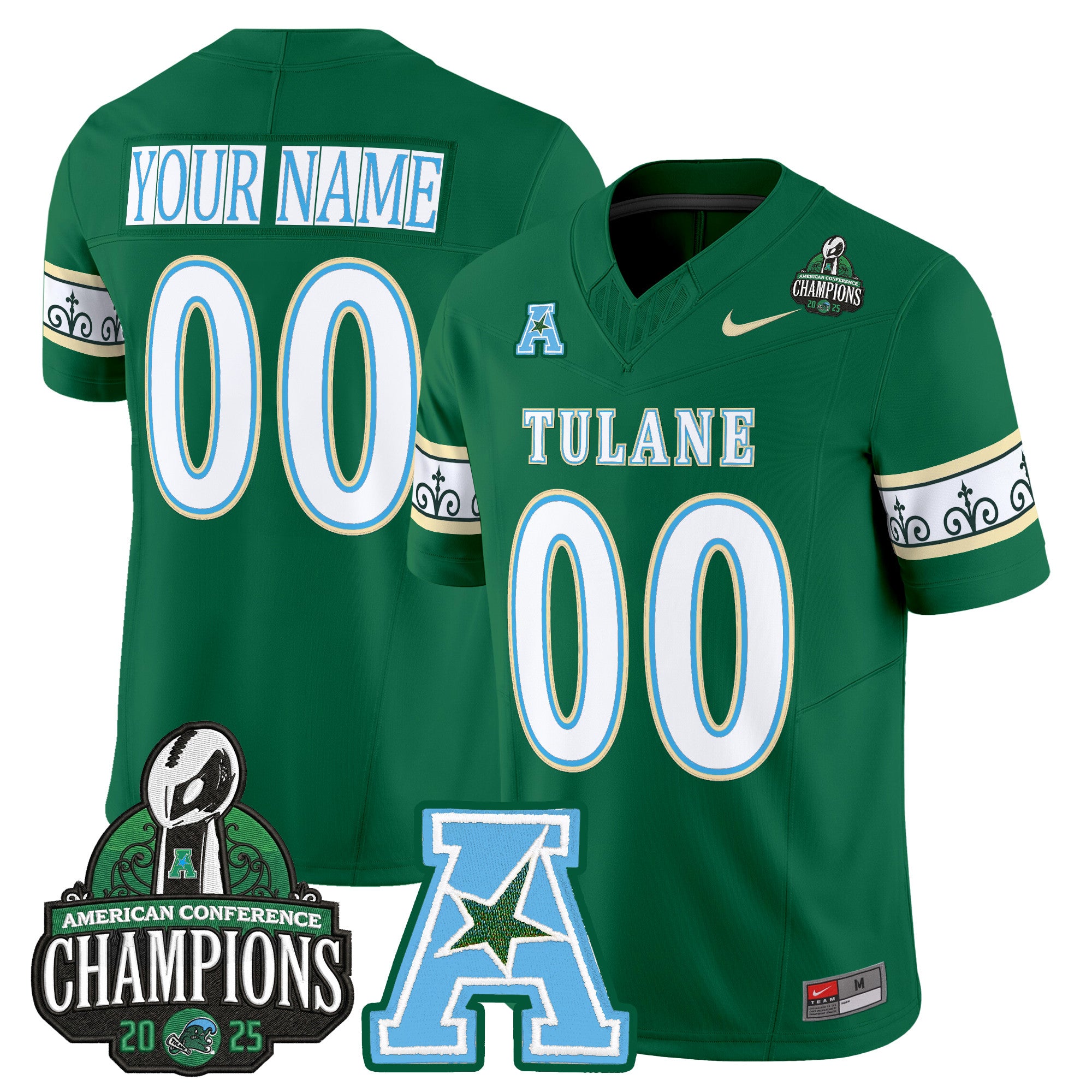Tulane Green Wave 'City Edition' Vapor Limited Custom Jersey - 2025 AAC Champions Patch - All Stitched