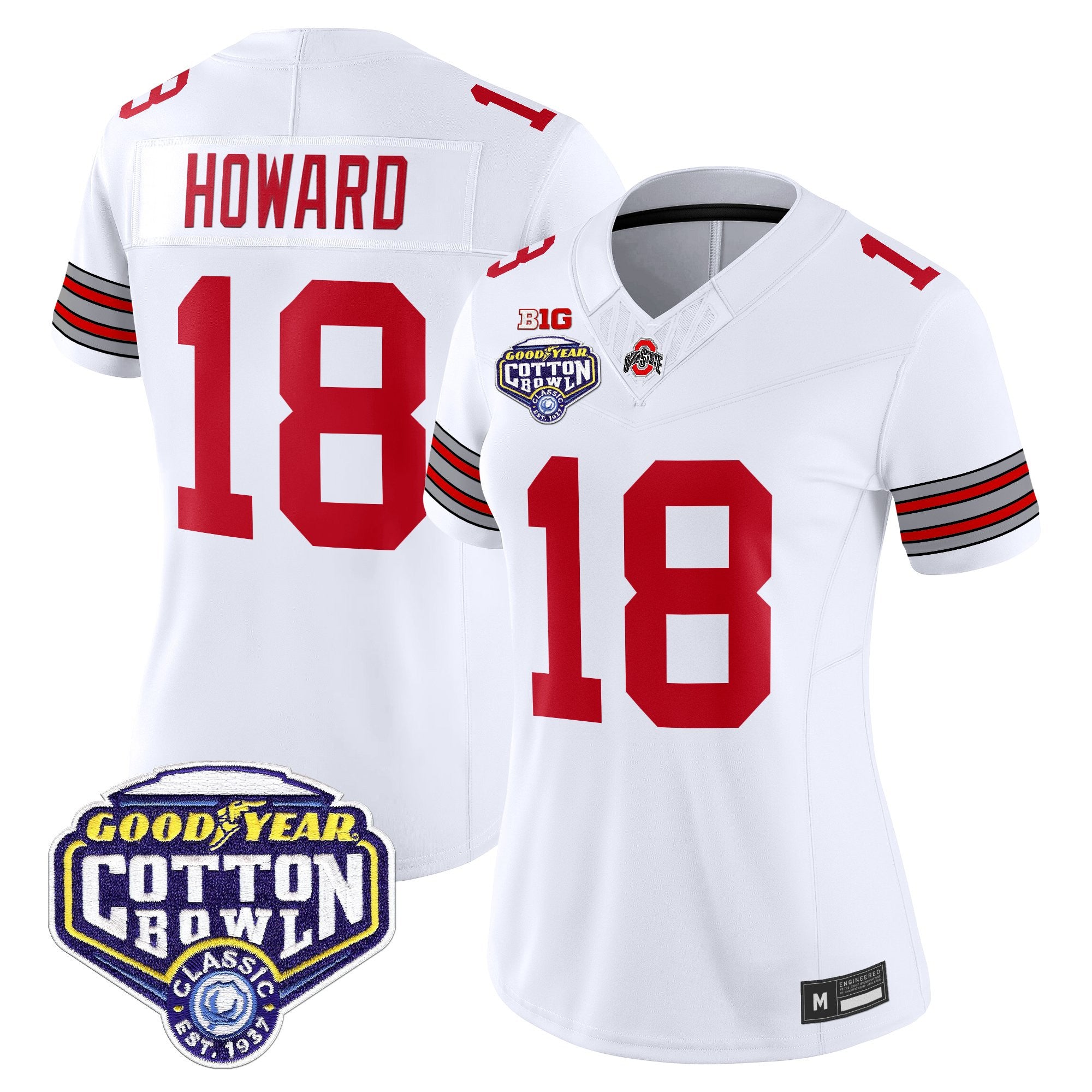 Women's Ohio State Buckeyes 'Heritage Stripe' Vapor Limited Jersey - 2025 Cotton Bowl Patch - All Stitched