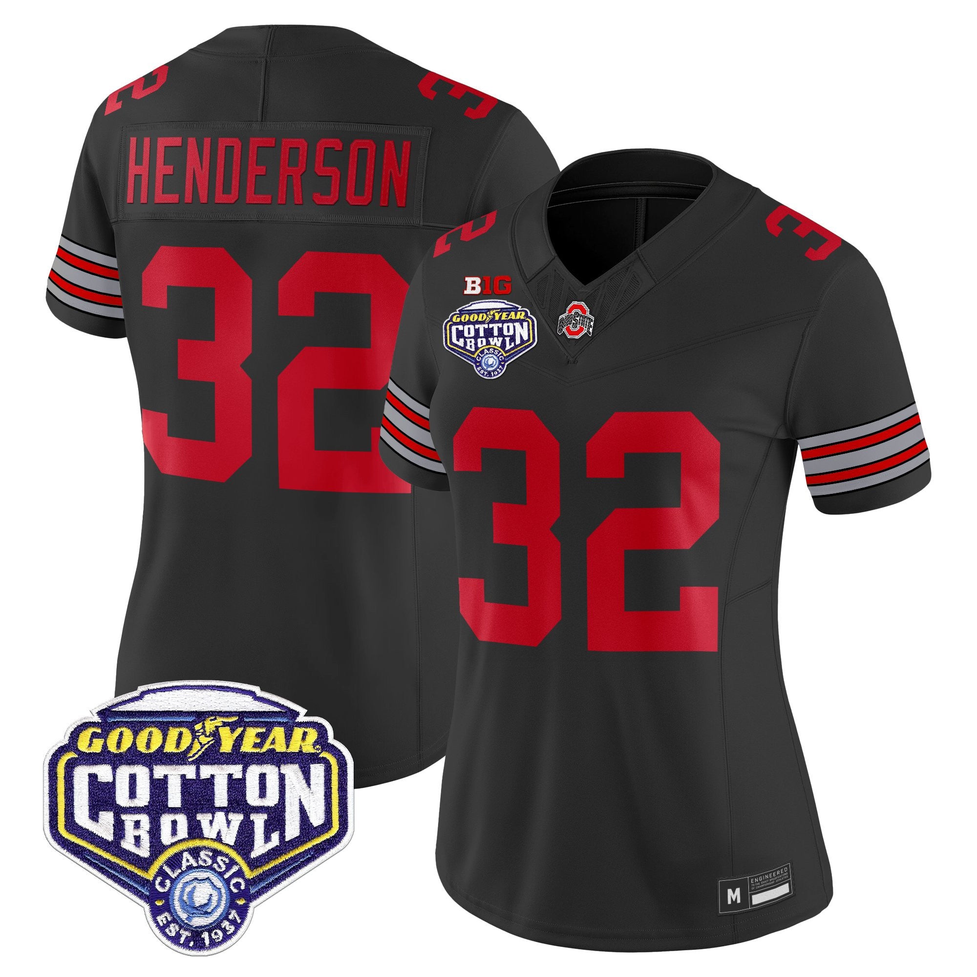 Women's Ohio State Buckeyes 'Heritage Stripe' Vapor Limited Jersey - 2025 Cotton Bowl Patch - All Stitched