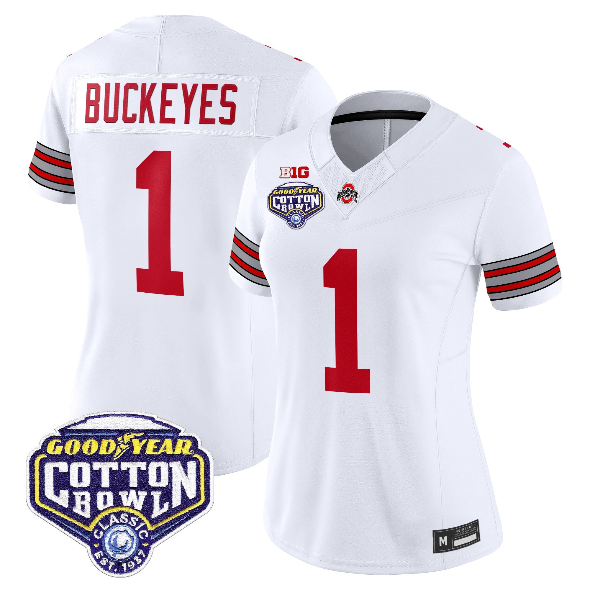Women's Ohio State Buckeyes 'Heritage Stripe' Vapor Limited Jersey - 2025 Cotton Bowl Patch - All Stitched