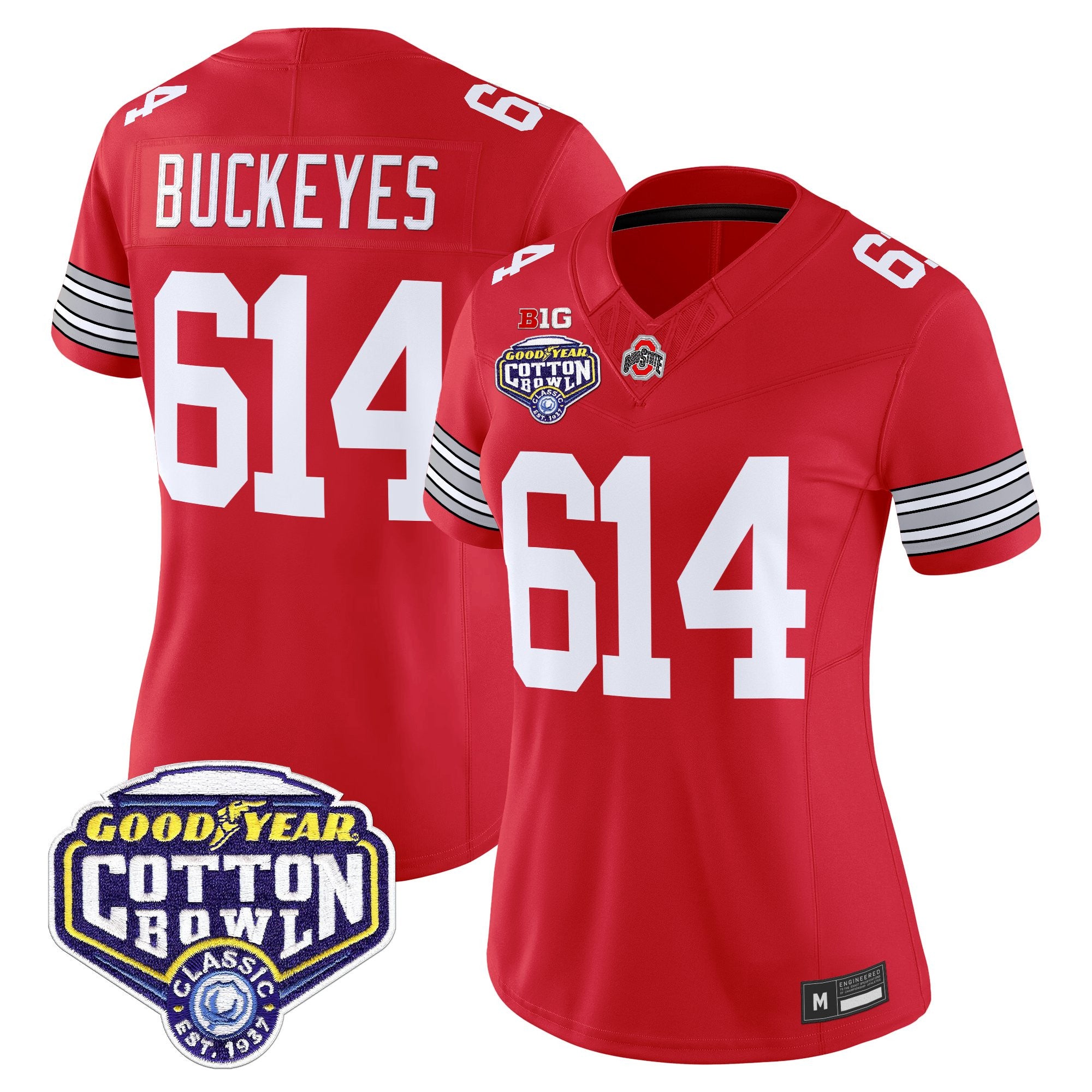 Women's Ohio State Buckeyes 'Heritage Stripe' Vapor Limited Jersey - 2025 Cotton Bowl Patch - All Stitched