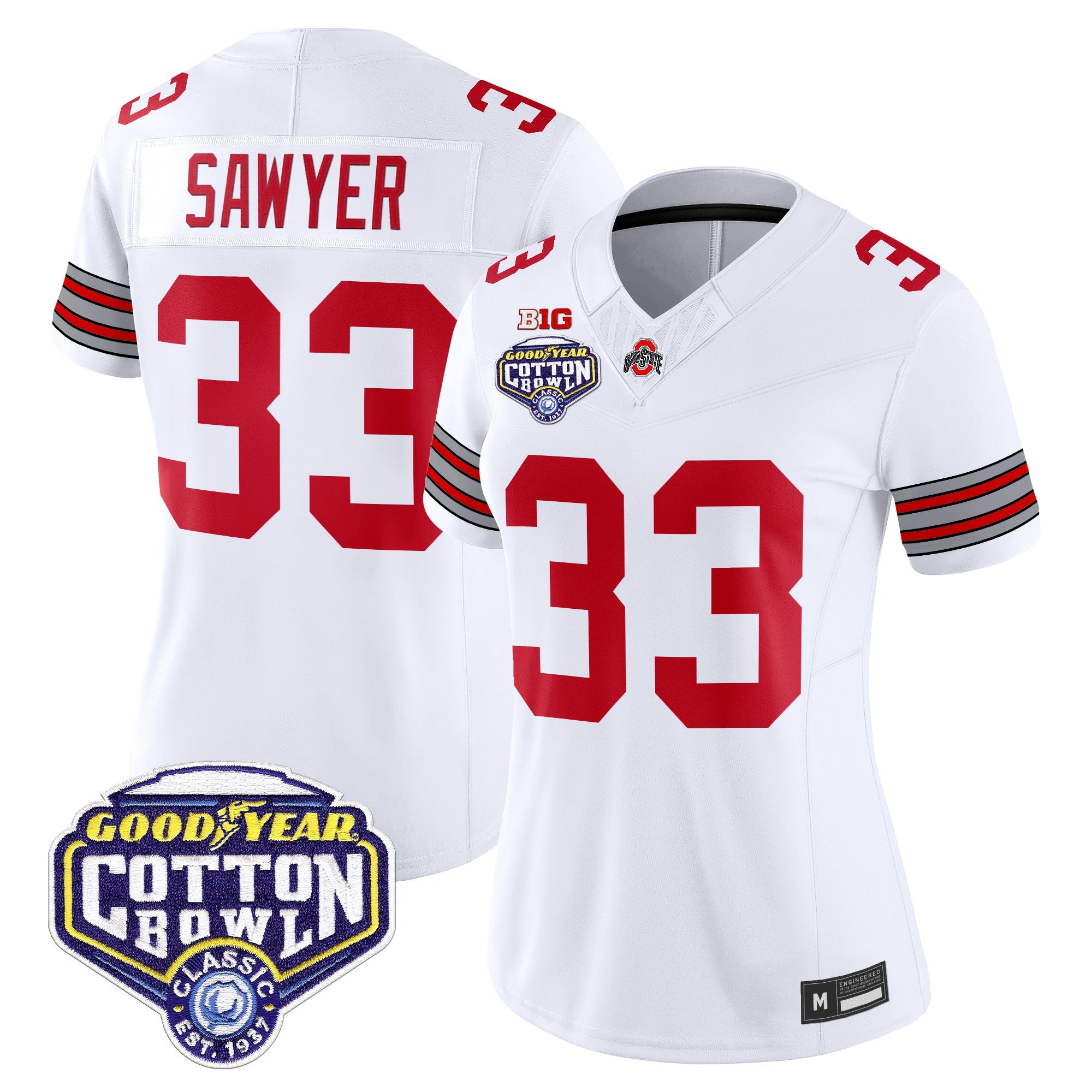 Women's Ohio State Buckeyes 'Heritage Stripe' Vapor Limited Jersey - 2025 Cotton Bowl Patch - All Stitched