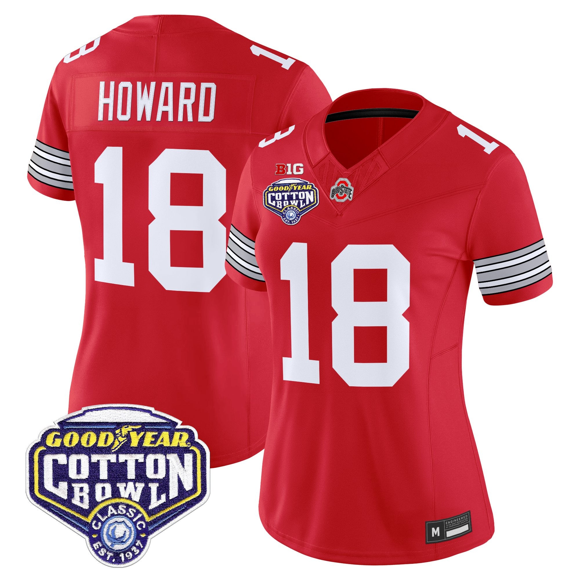 Women's Ohio State Buckeyes 'Heritage Stripe' Vapor Limited Jersey - 2025 Cotton Bowl Patch - All Stitched