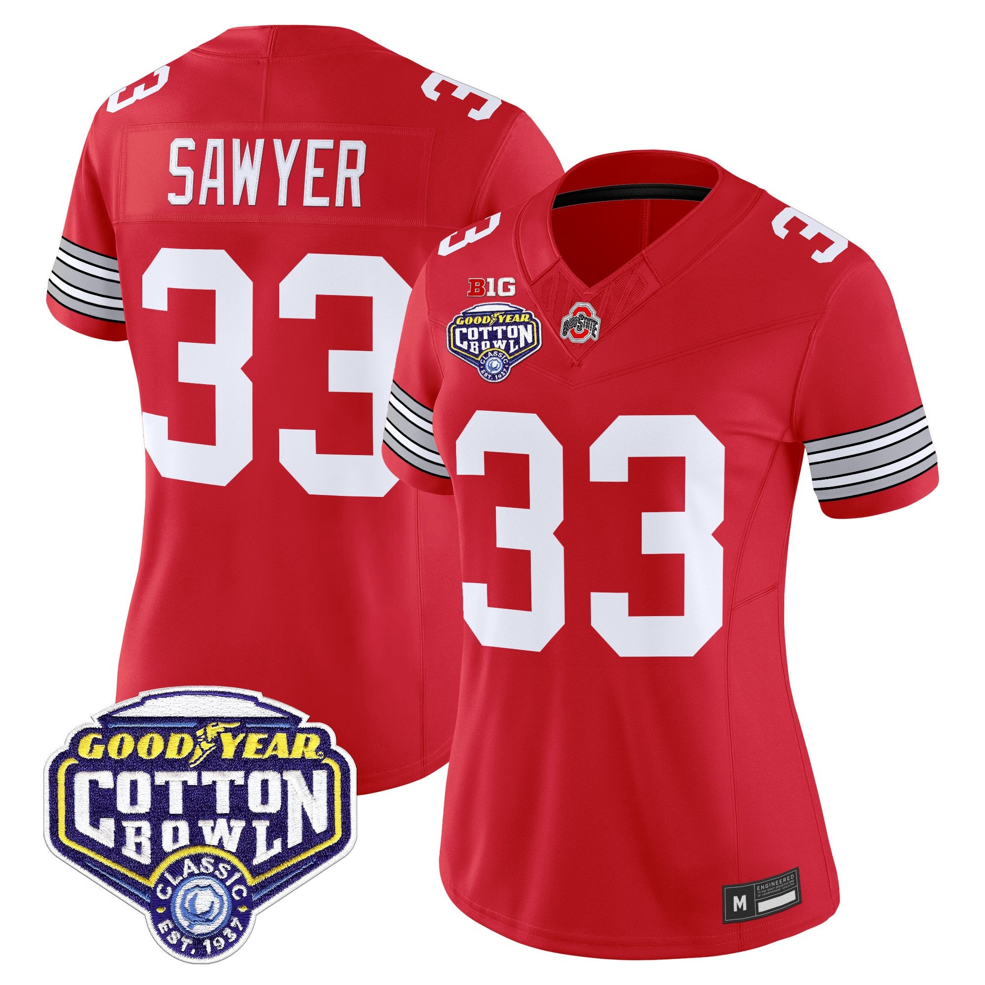 Women's Ohio State Buckeyes 'Heritage Stripe' Vapor Limited Jersey - 2025 Cotton Bowl Patch - All Stitched