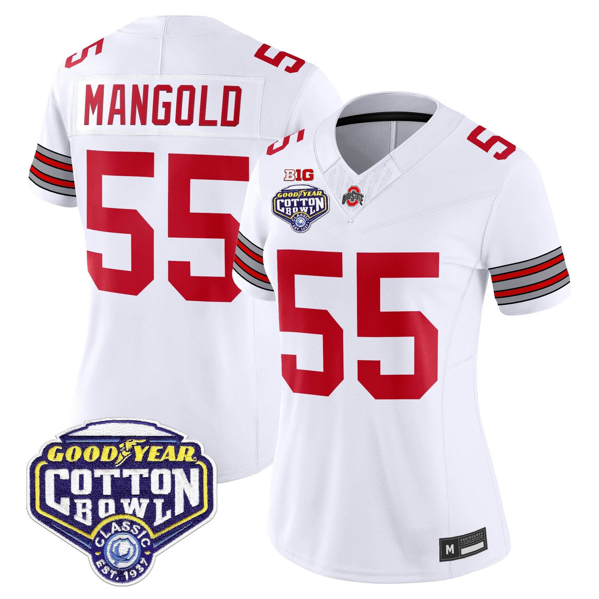 Women's Ohio State Buckeyes 'Heritage Stripe' Vapor Limited Jersey - 2025 Cotton Bowl Patch - All Stitched