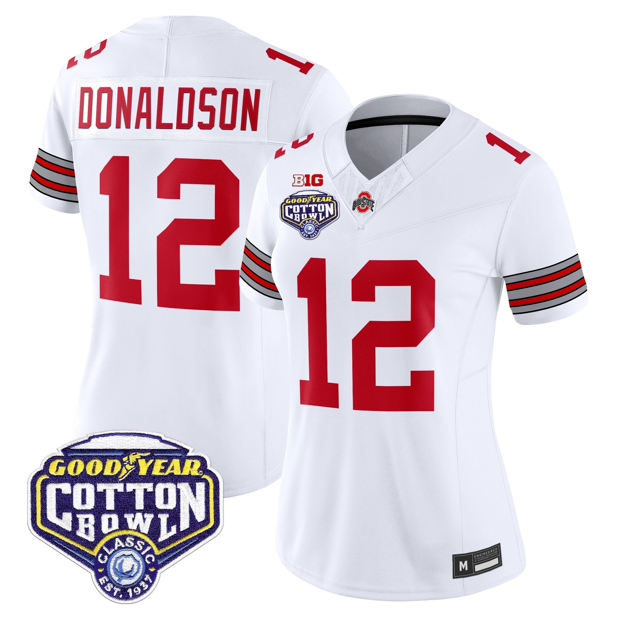 Women's Ohio State Buckeyes 'Heritage Stripe' Vapor Limited Jersey - 2025 Cotton Bowl Patch - All Stitched