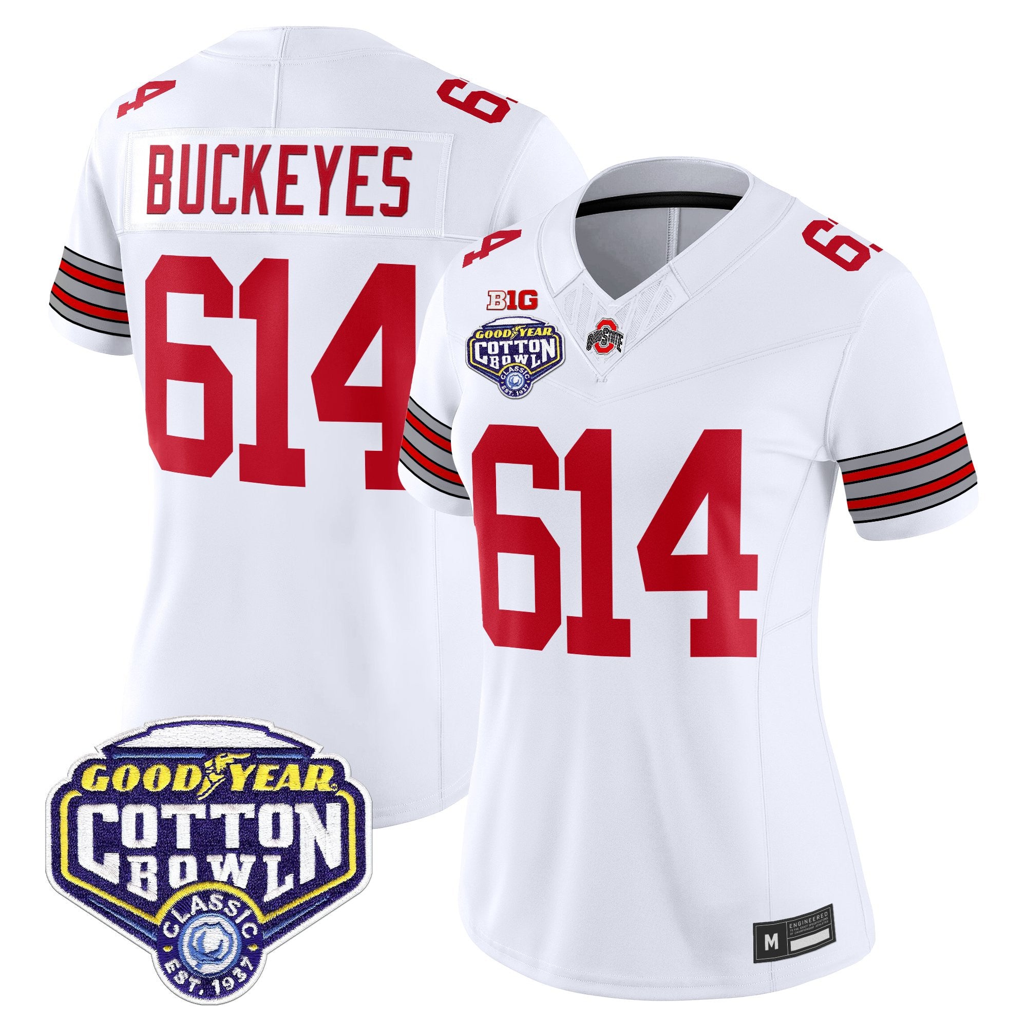 Women's Ohio State Buckeyes 'Heritage Stripe' Vapor Limited Jersey - 2025 Cotton Bowl Patch - All Stitched
