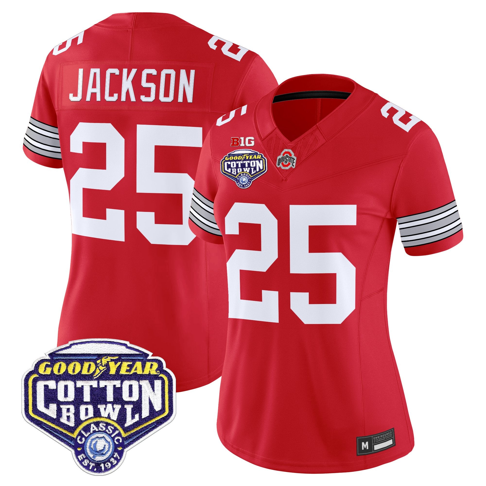 Women's Ohio State Buckeyes 'Heritage Stripe' Vapor Limited Jersey - 2025 Cotton Bowl Patch - All Stitched