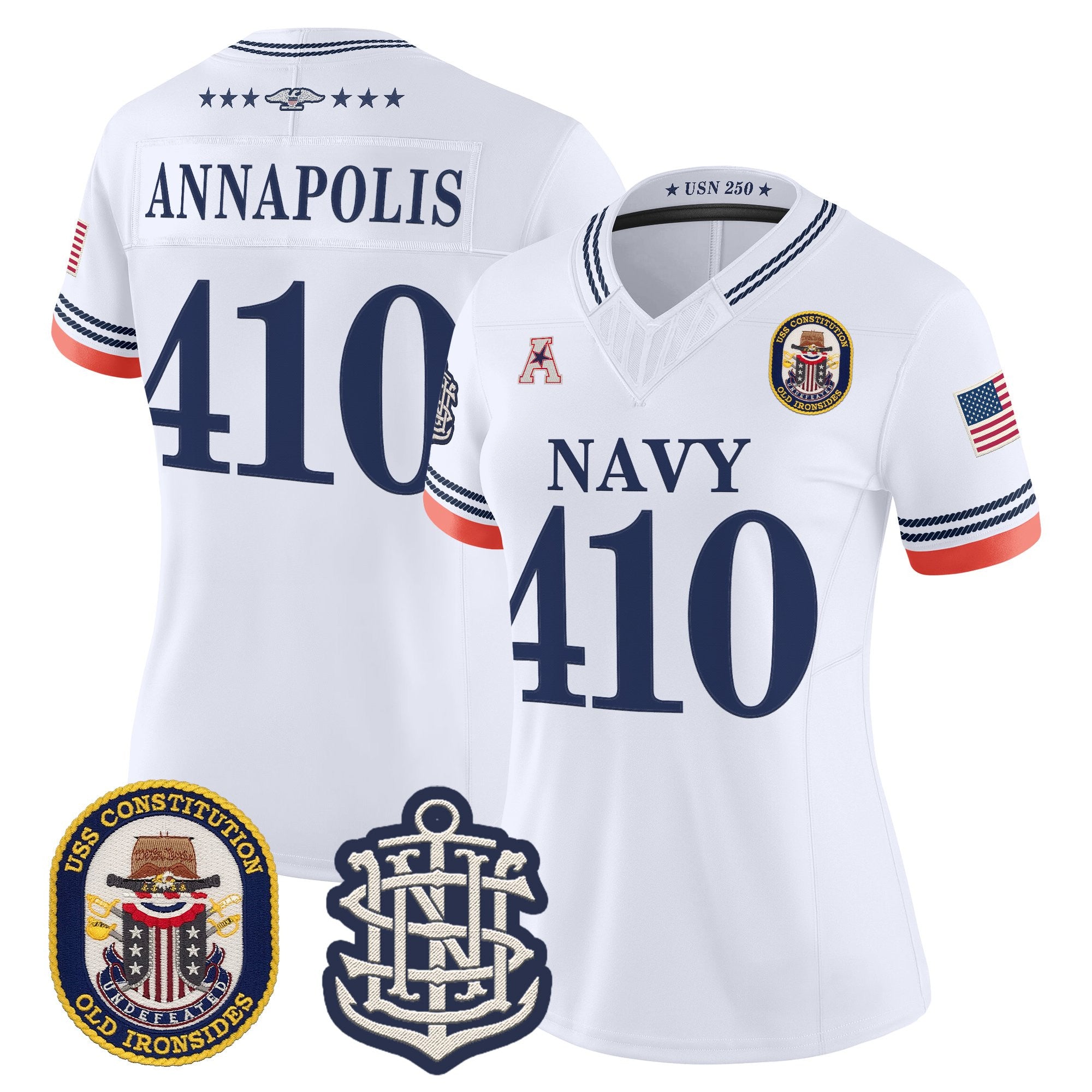 Women's Navy Midshipmen 250th Anniversary Vapor Limited Jersey - USS Constitution Patch - Stitched