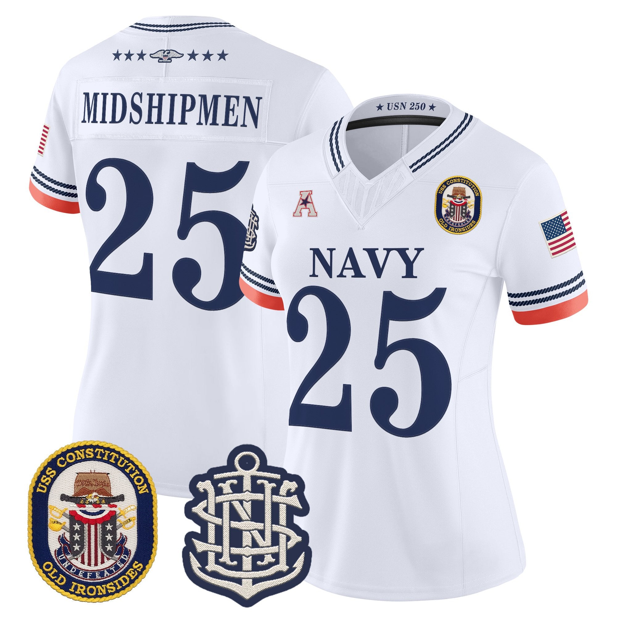 Women's Navy Midshipmen 250th Anniversary Vapor Limited Jersey - USS Constitution Patch - Stitched