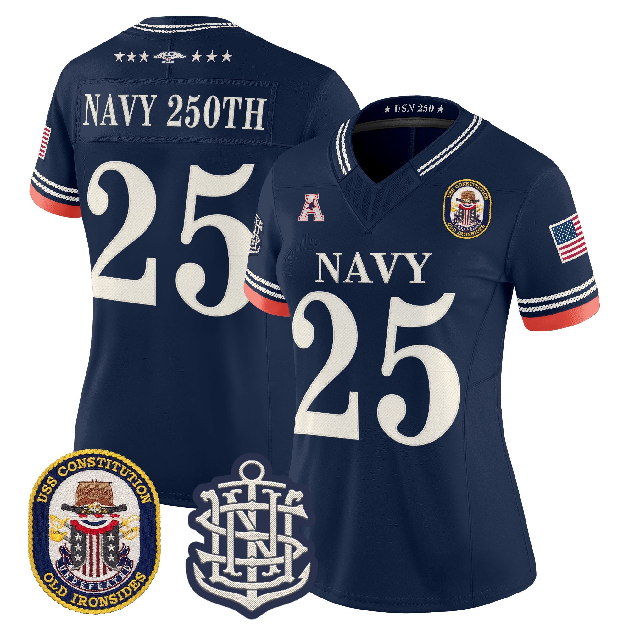Women's Navy Midshipmen 250th Anniversary Vapor Limited Jersey - USS Constitution Patch - Stitched