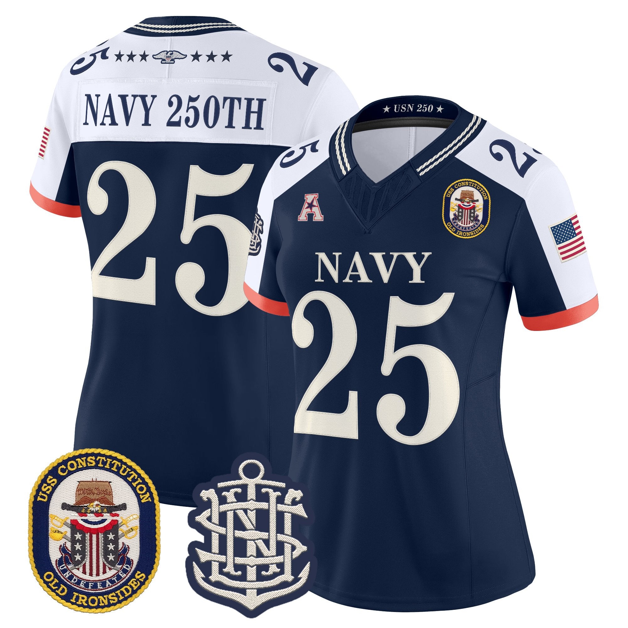 Women's Navy Midshipmen 250th Anniversary Vapor Limited Jersey - USS Constitution Patch - Stitched