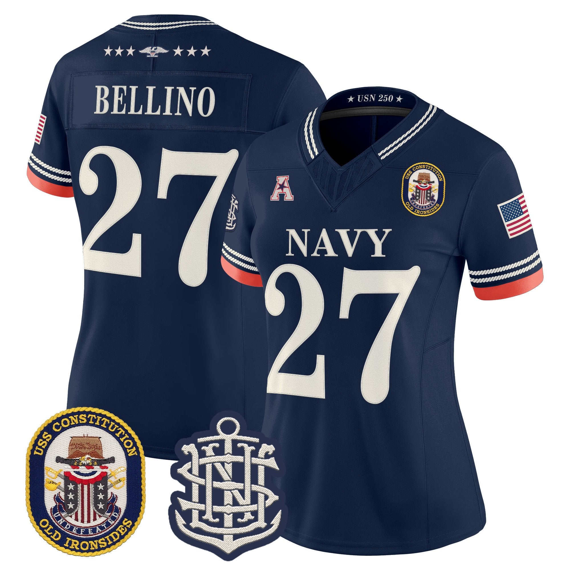 Women's Navy Midshipmen 250th Anniversary Vapor Limited Jersey - USS Constitution Patch - Stitched