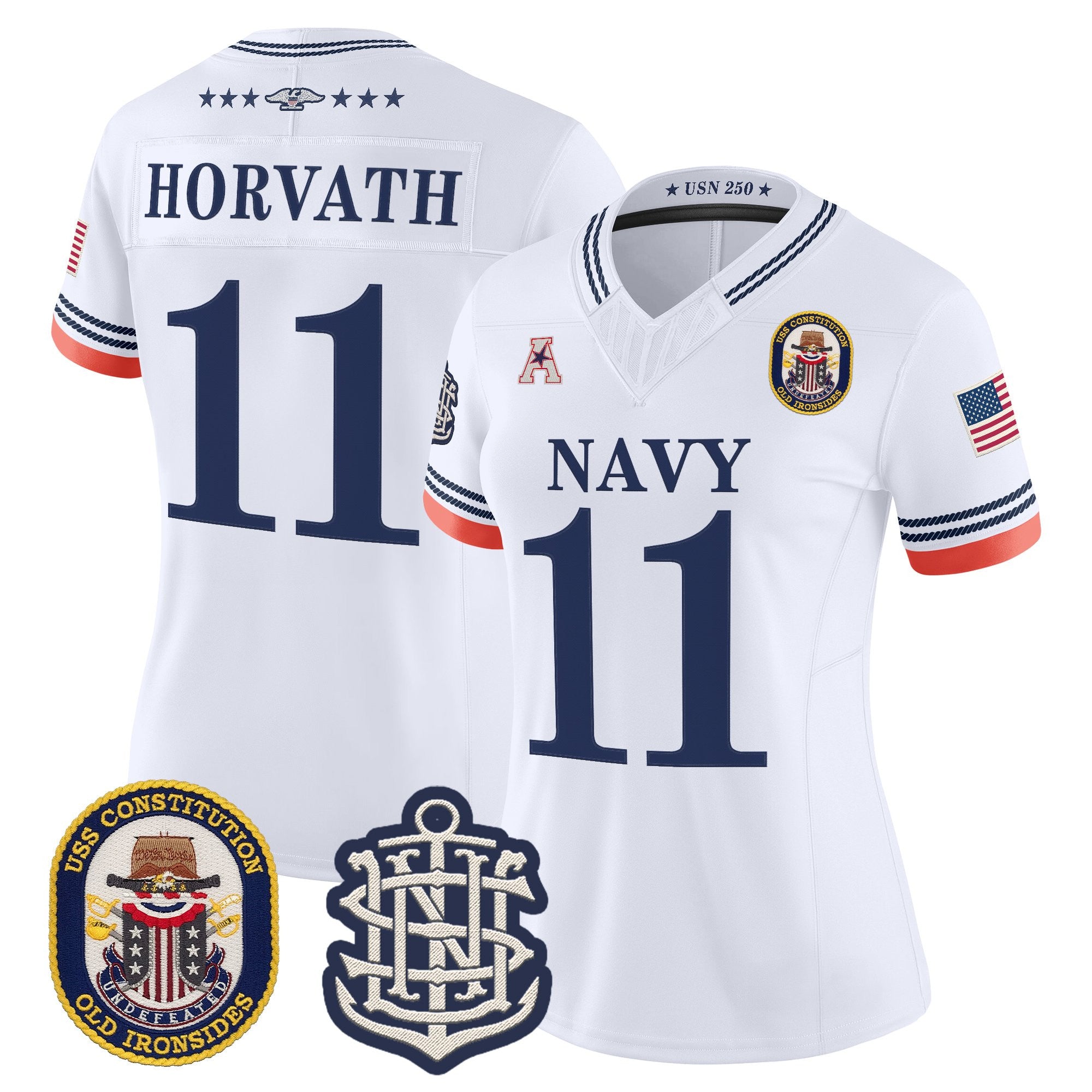 Women's Navy Midshipmen 250th Anniversary Vapor Limited Jersey - USS Constitution Patch - Stitched