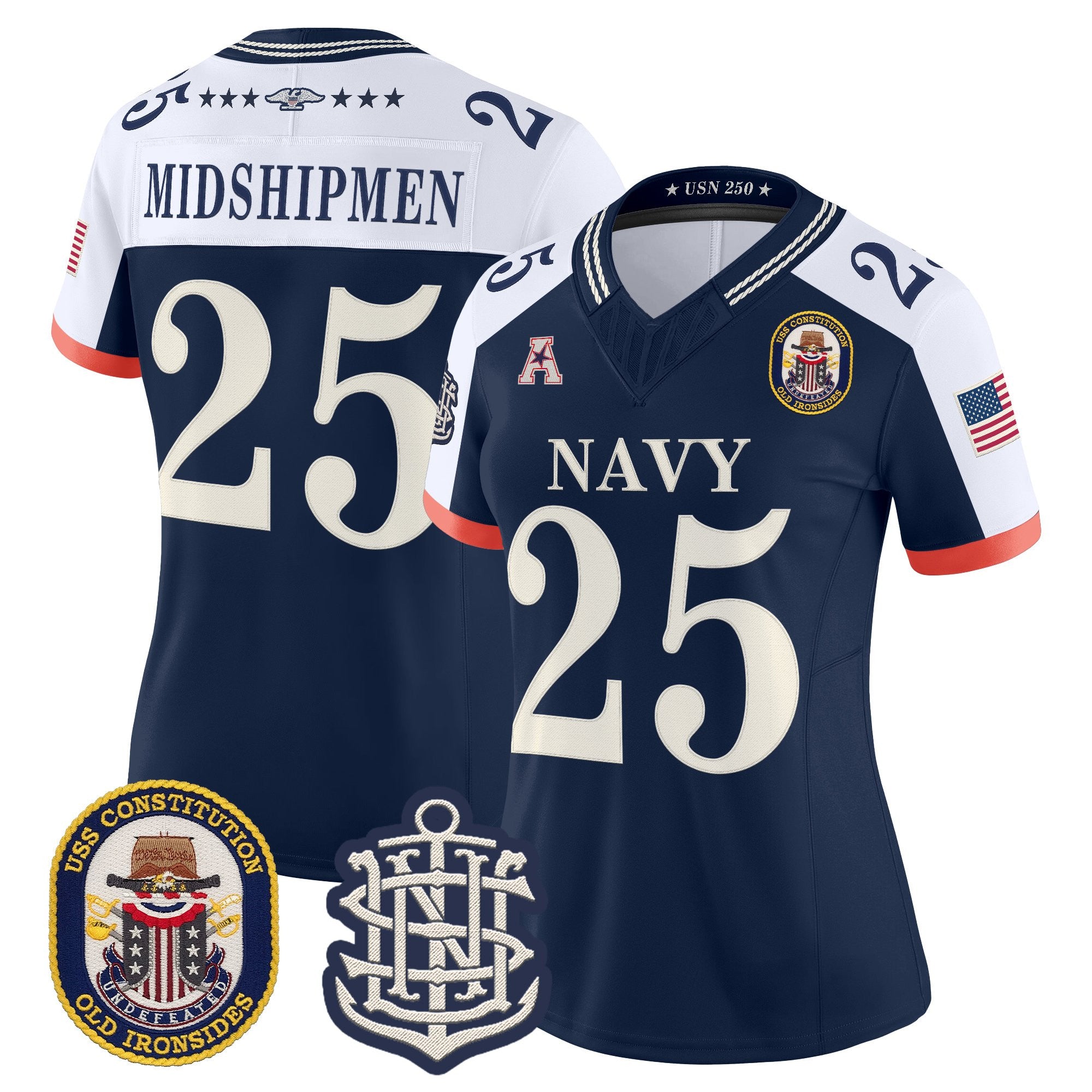 Women's Navy Midshipmen 250th Anniversary Vapor Limited Jersey - USS Constitution Patch - Stitched