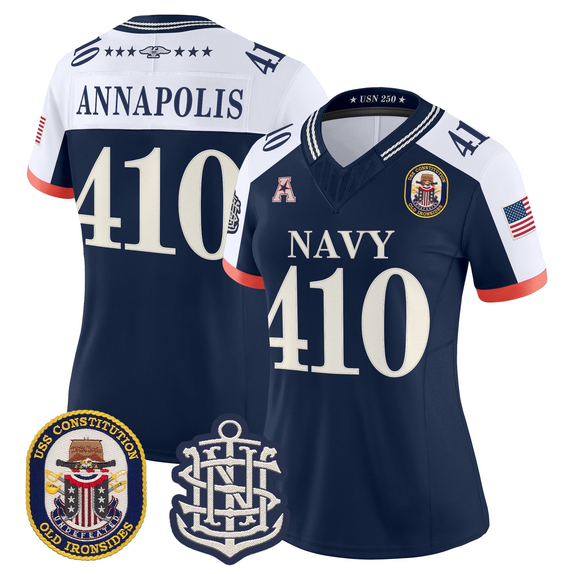 Women's Navy Midshipmen 250th Anniversary Vapor Limited Jersey - USS Constitution Patch - Stitched