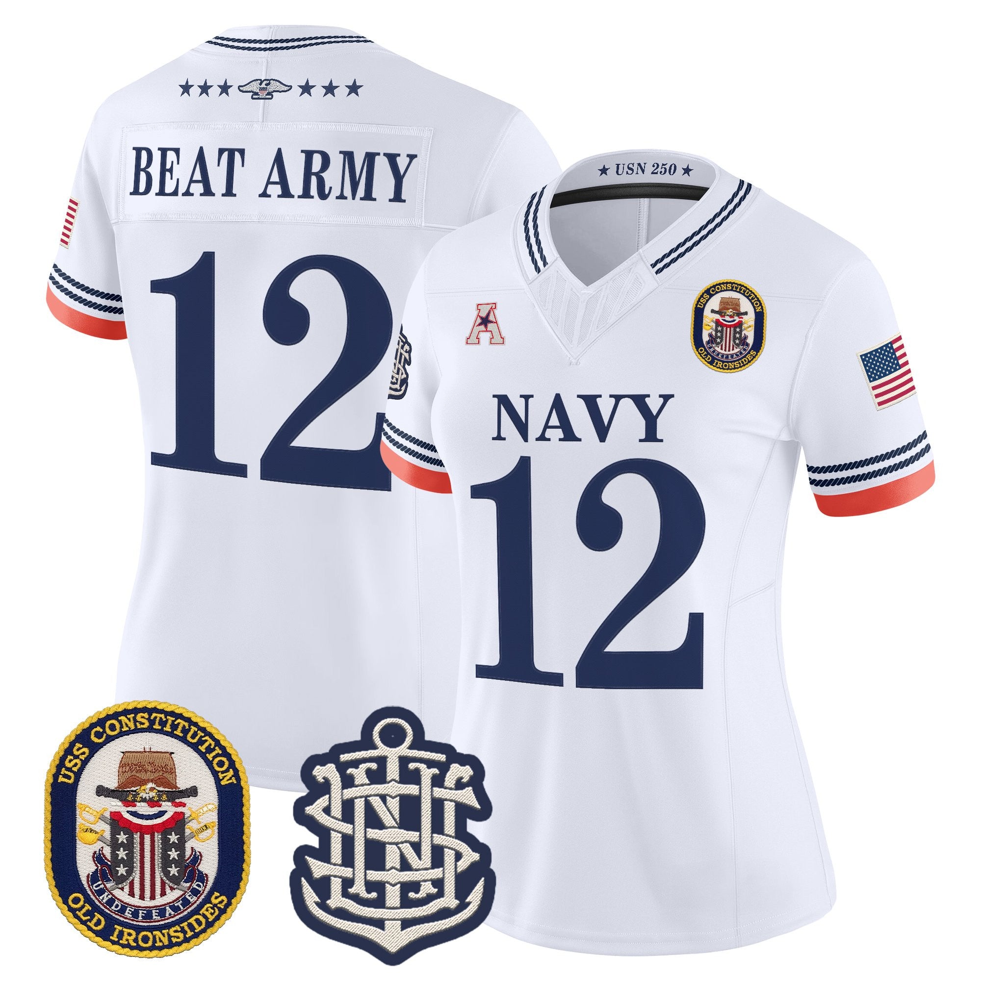 Women's Navy Midshipmen 250th Anniversary Vapor Limited Jersey - USS Constitution Patch - Stitched