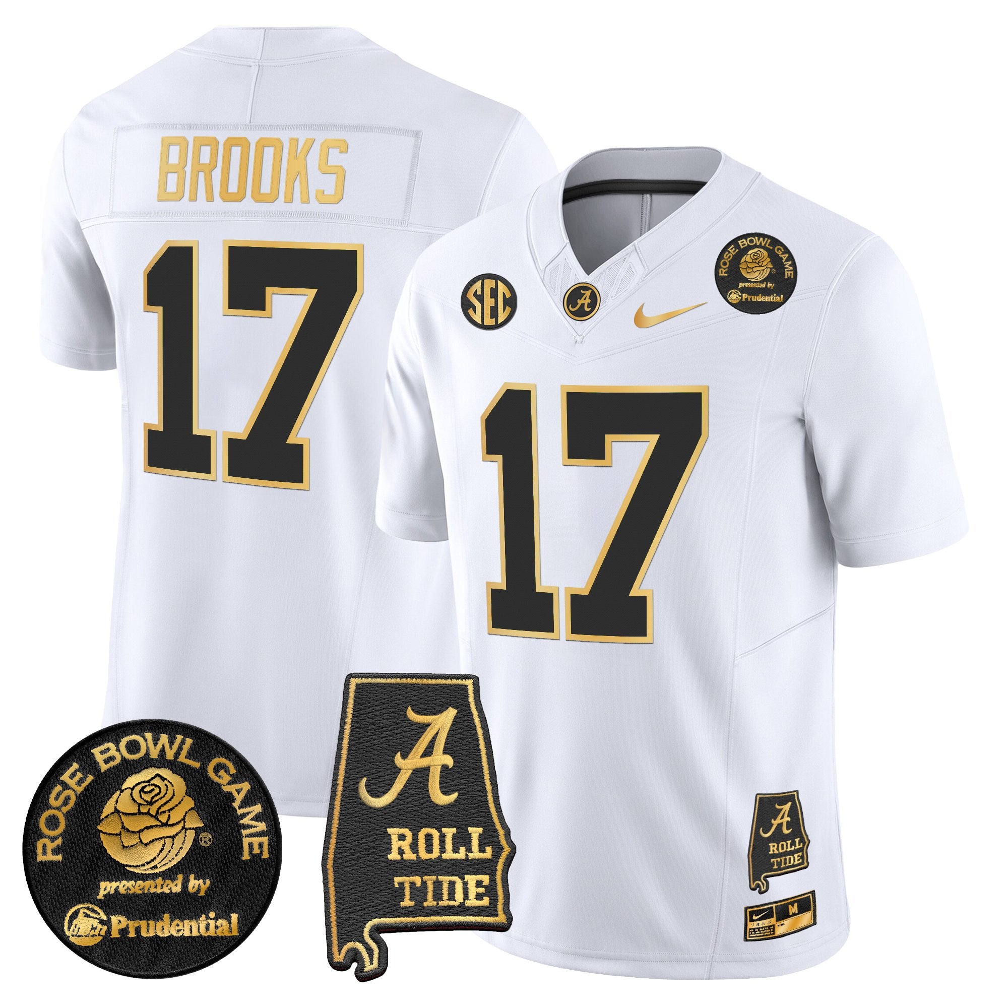 Men's Alabama Crimson Tide 2025 Rose Bowl Gold Vapor Limited Jersey - Alabama Map - All Stitched