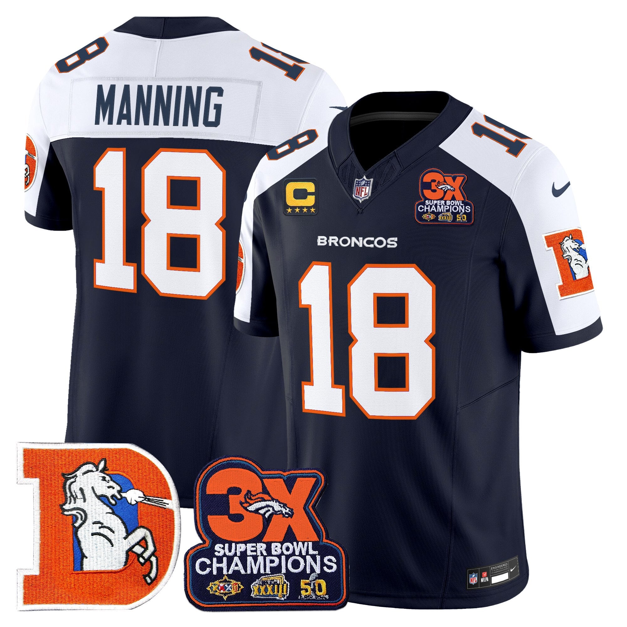 Men's Denver Broncos Throwback Vapor Limited Jersey - 3-Time Champions Patch - All Stitched