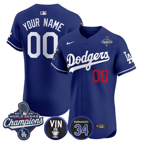 Dodgers 2025 World Series Champions Vapor Premier Elite Custom Jersey - Vin Scully & Fernando Patch - All Stitched
