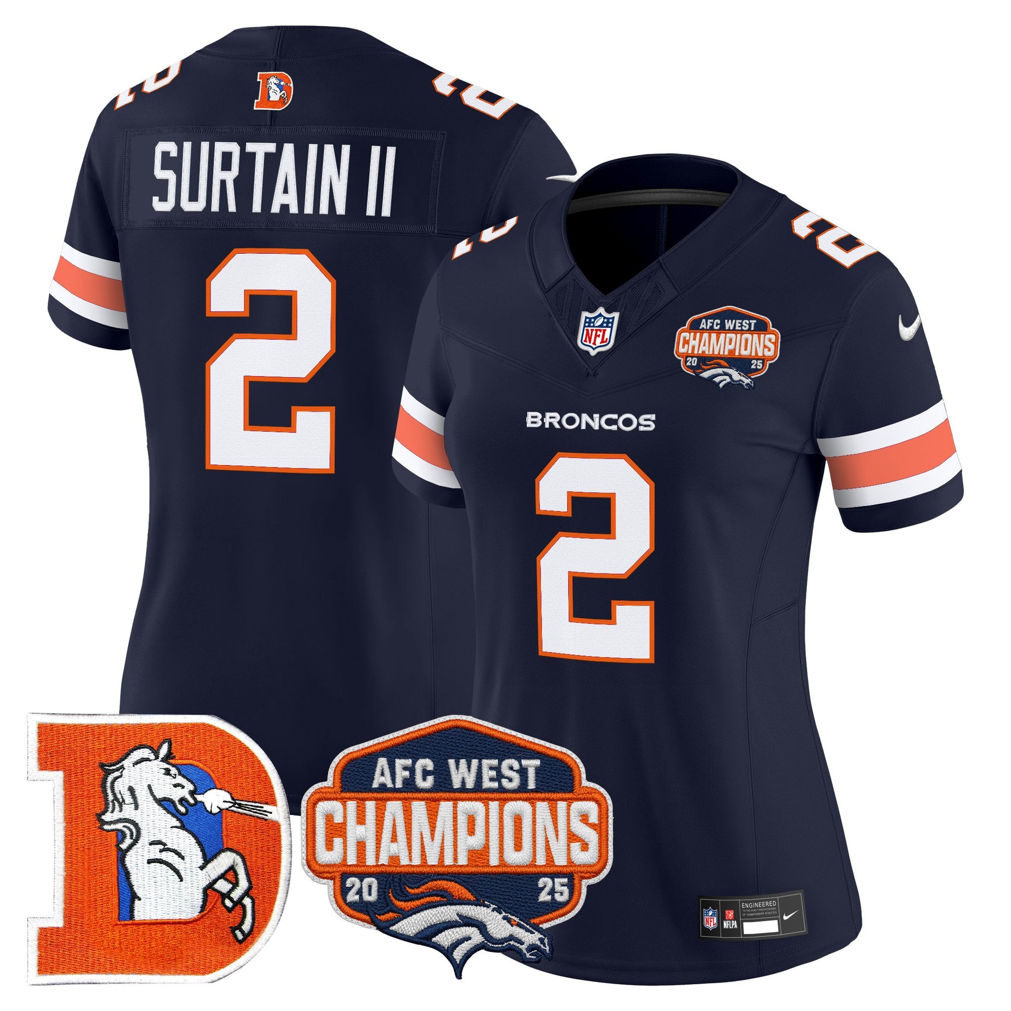 Women's Denver Broncos Throwback Vapor Limited Jersey - 2025 AFC West Division Champions Patch - All Stitched