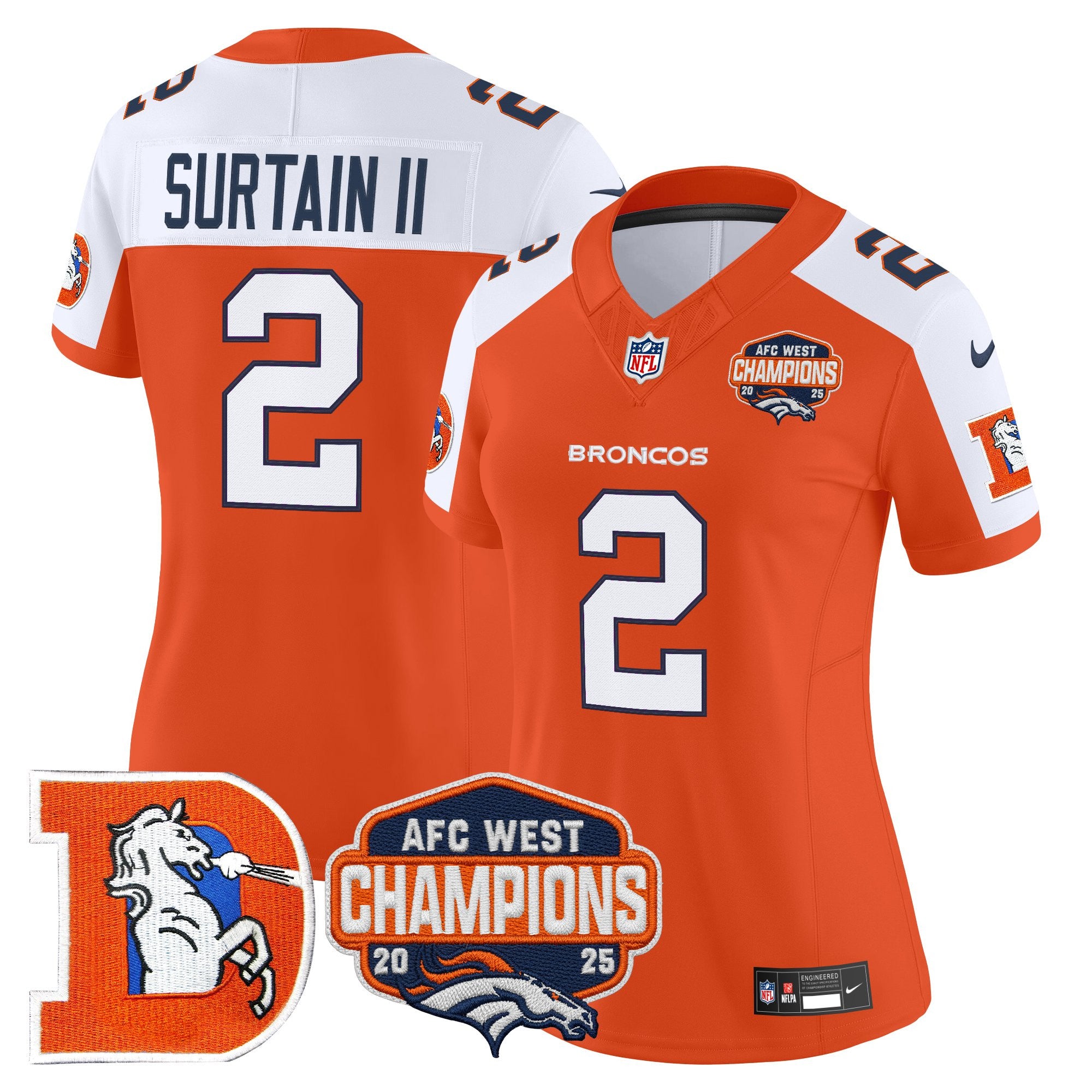 Women's Denver Broncos Throwback Vapor Limited Jersey - 2025 AFC West Division Champions Patch - All Stitched