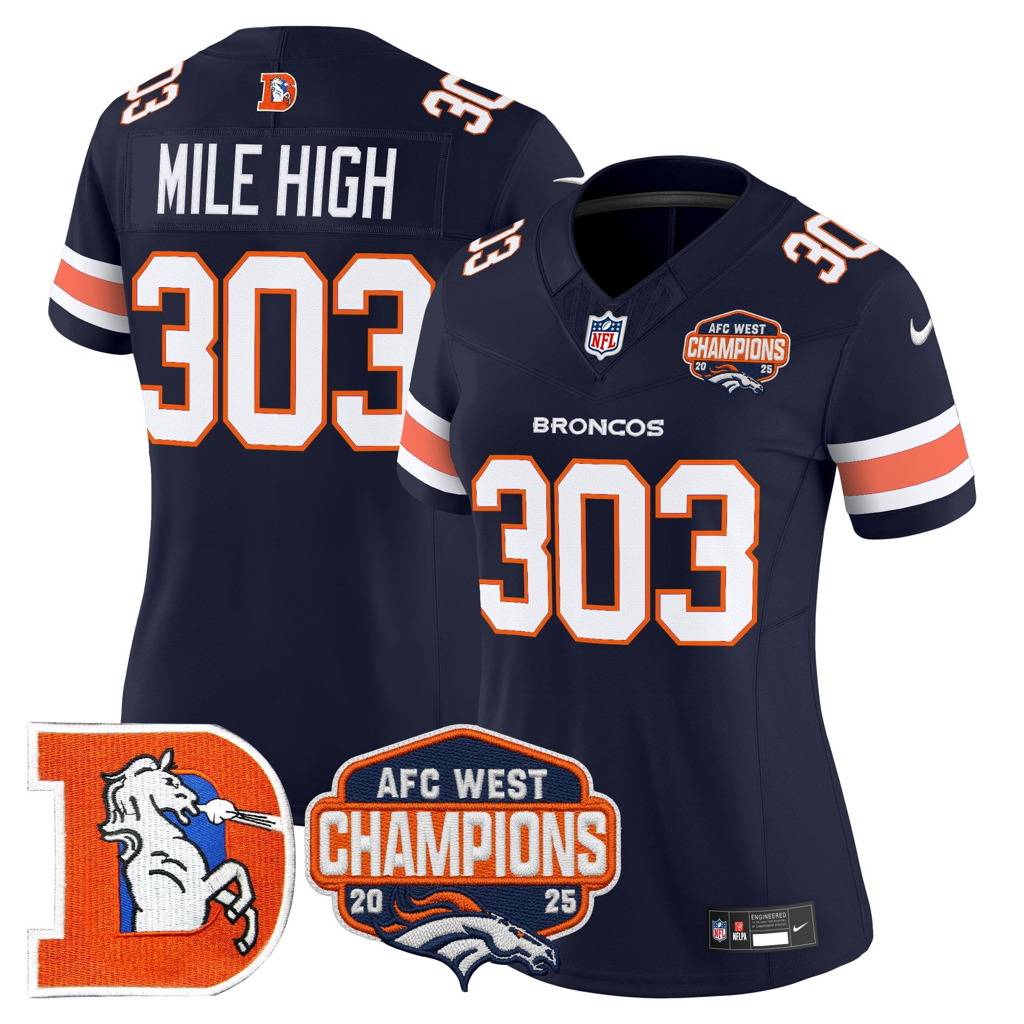 Women's Denver Broncos Throwback Vapor Limited Jersey - 2025 AFC West Division Champions Patch - All Stitched