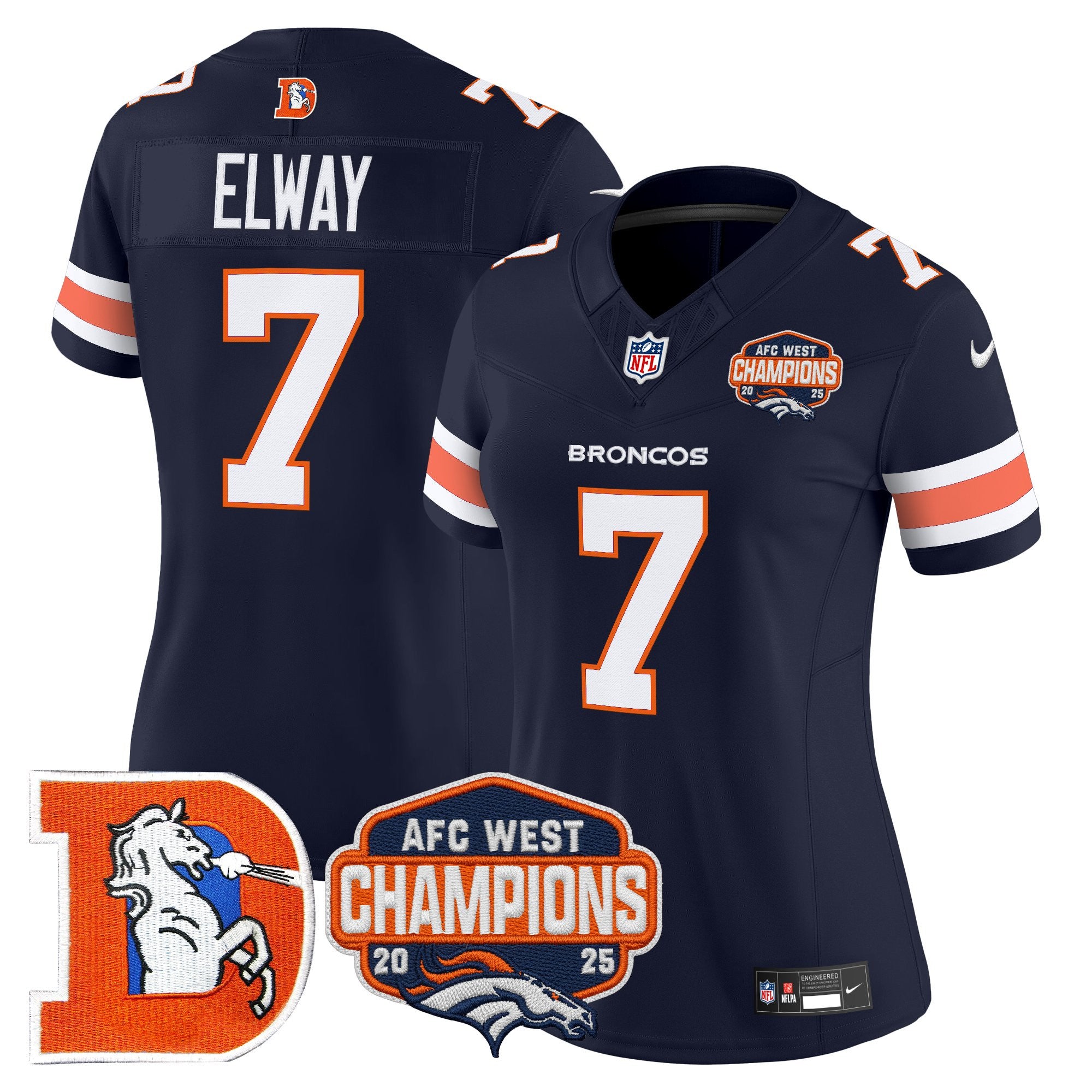 Women's Denver Broncos Throwback Vapor Limited Jersey - 2025 AFC West Division Champions Patch - All Stitched