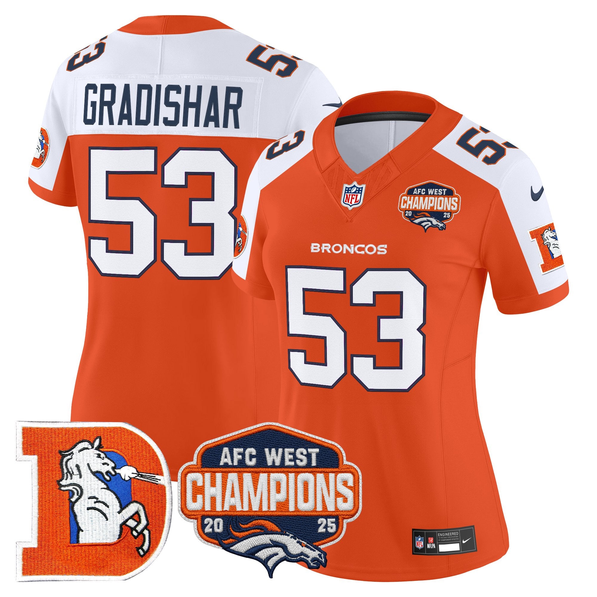 Women's Denver Broncos Throwback Vapor Limited Jersey - 2025 AFC West Division Champions Patch - All Stitched