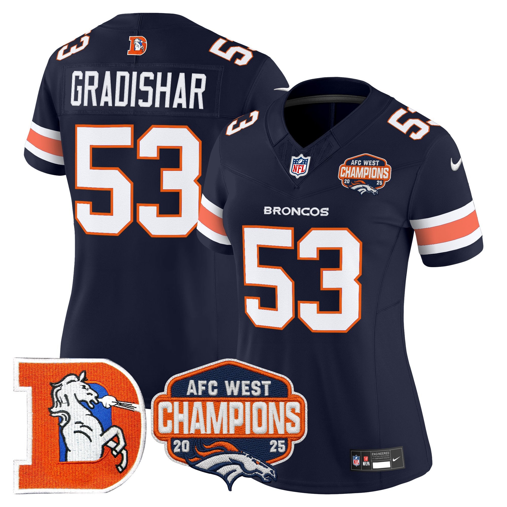 Women's Denver Broncos Throwback Vapor Limited Jersey - 2025 AFC West Division Champions Patch - All Stitched