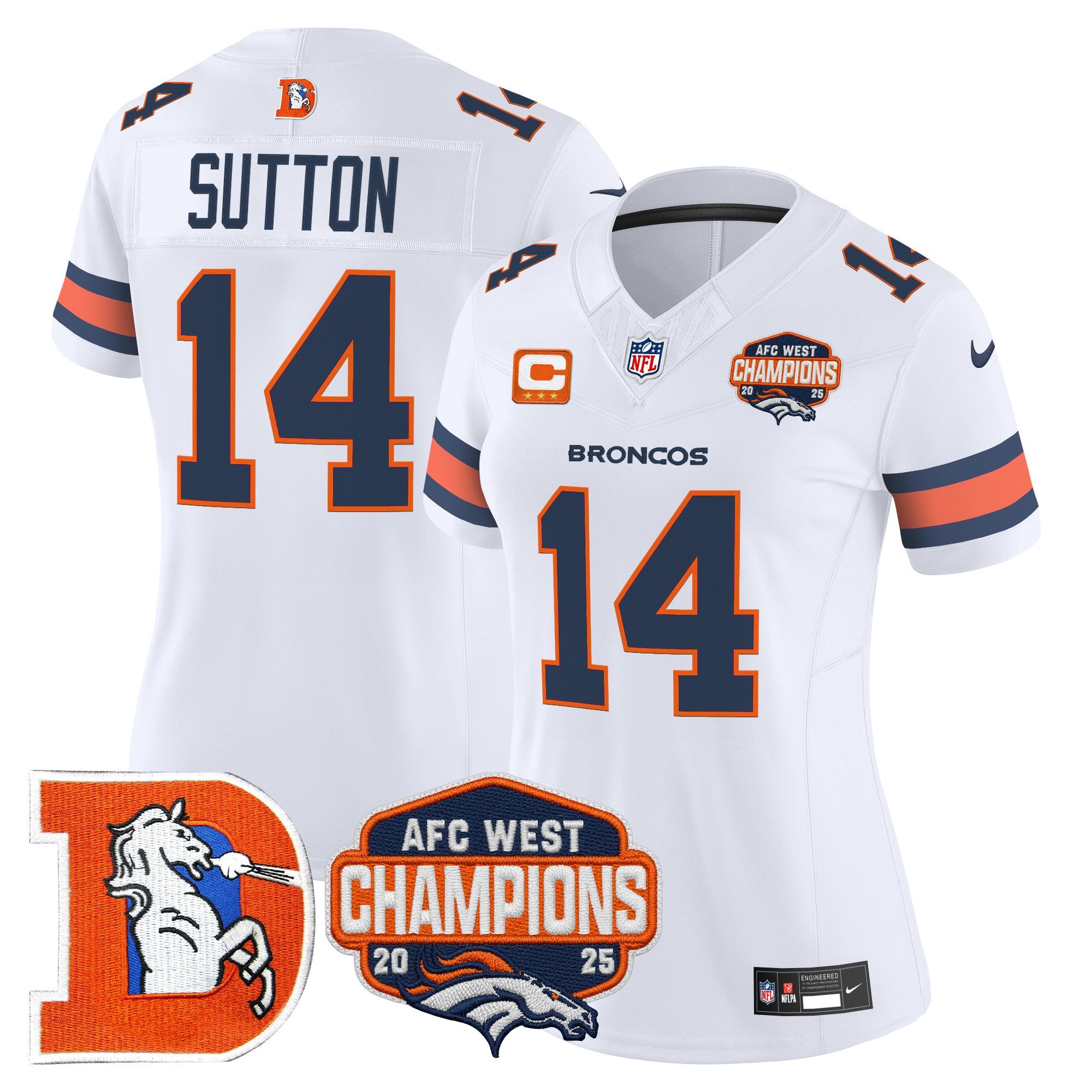 Women's Denver Broncos Throwback Vapor Limited Jersey - 2025 AFC West Division Champions Patch - All Stitched