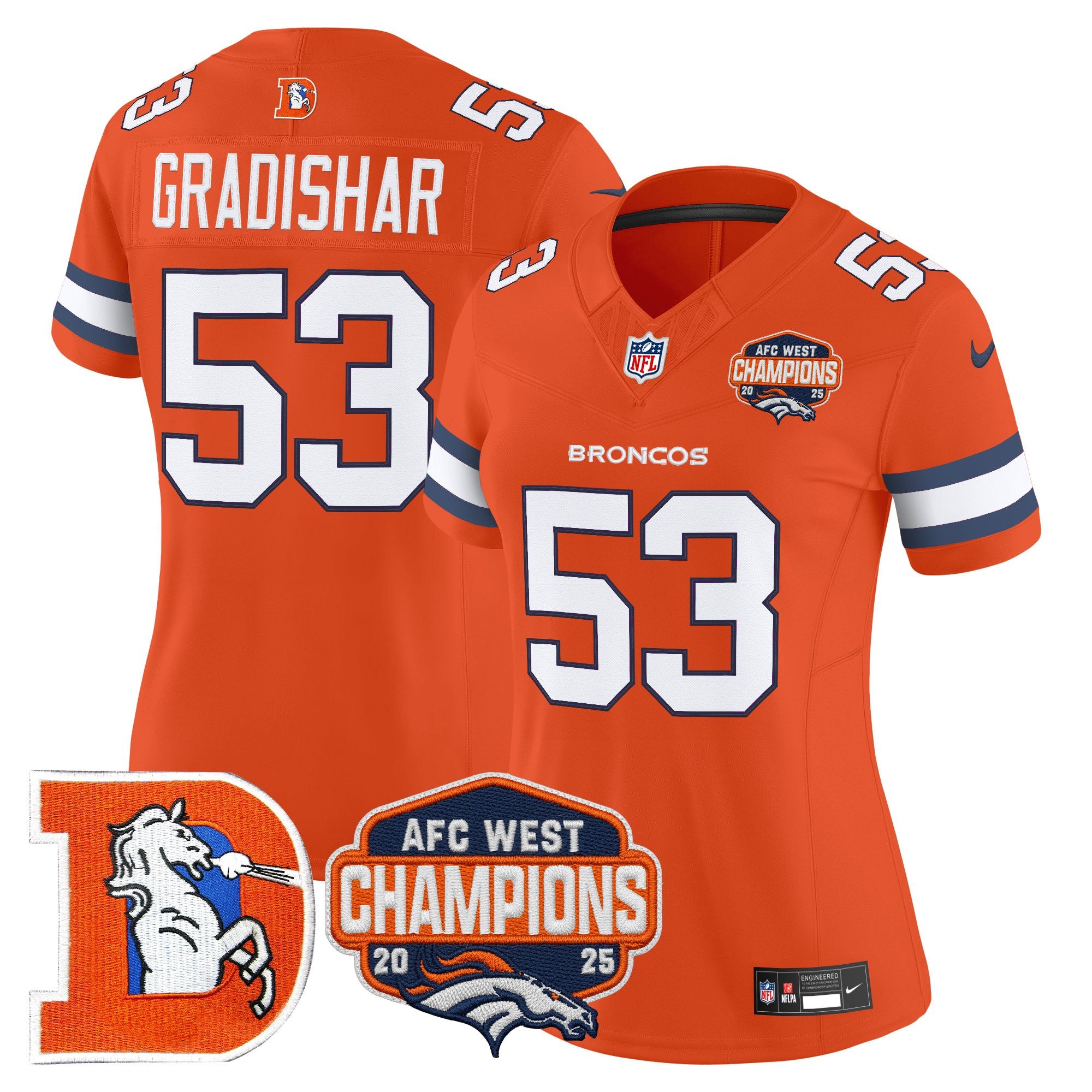Women's Denver Broncos Throwback Vapor Limited Jersey - 2025 AFC West Division Champions Patch - All Stitched