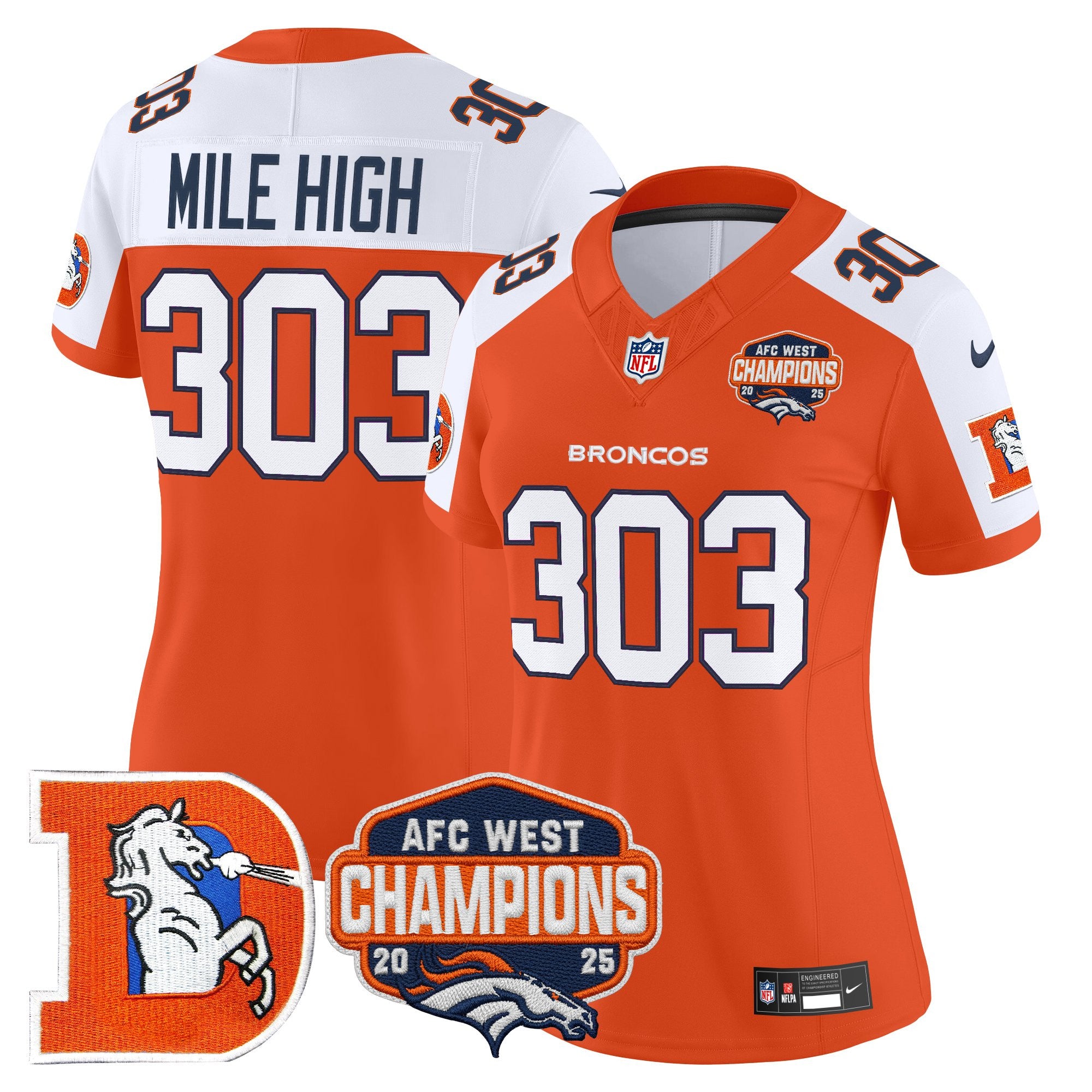 Women's Denver Broncos Throwback Vapor Limited Jersey - 2025 AFC West Division Champions Patch - All Stitched