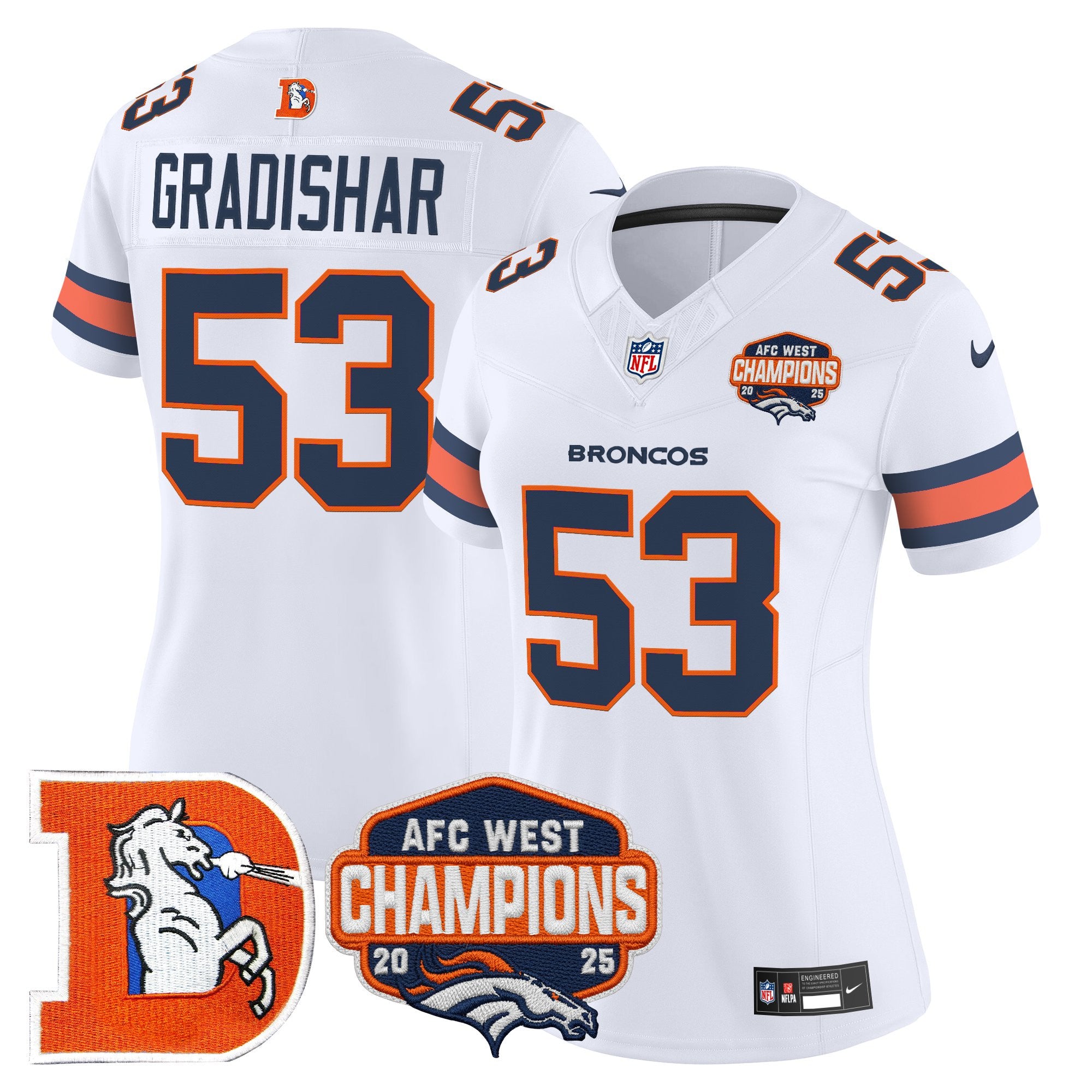 Women's Denver Broncos Throwback Vapor Limited Jersey - 2025 AFC West Division Champions Patch - All Stitched
