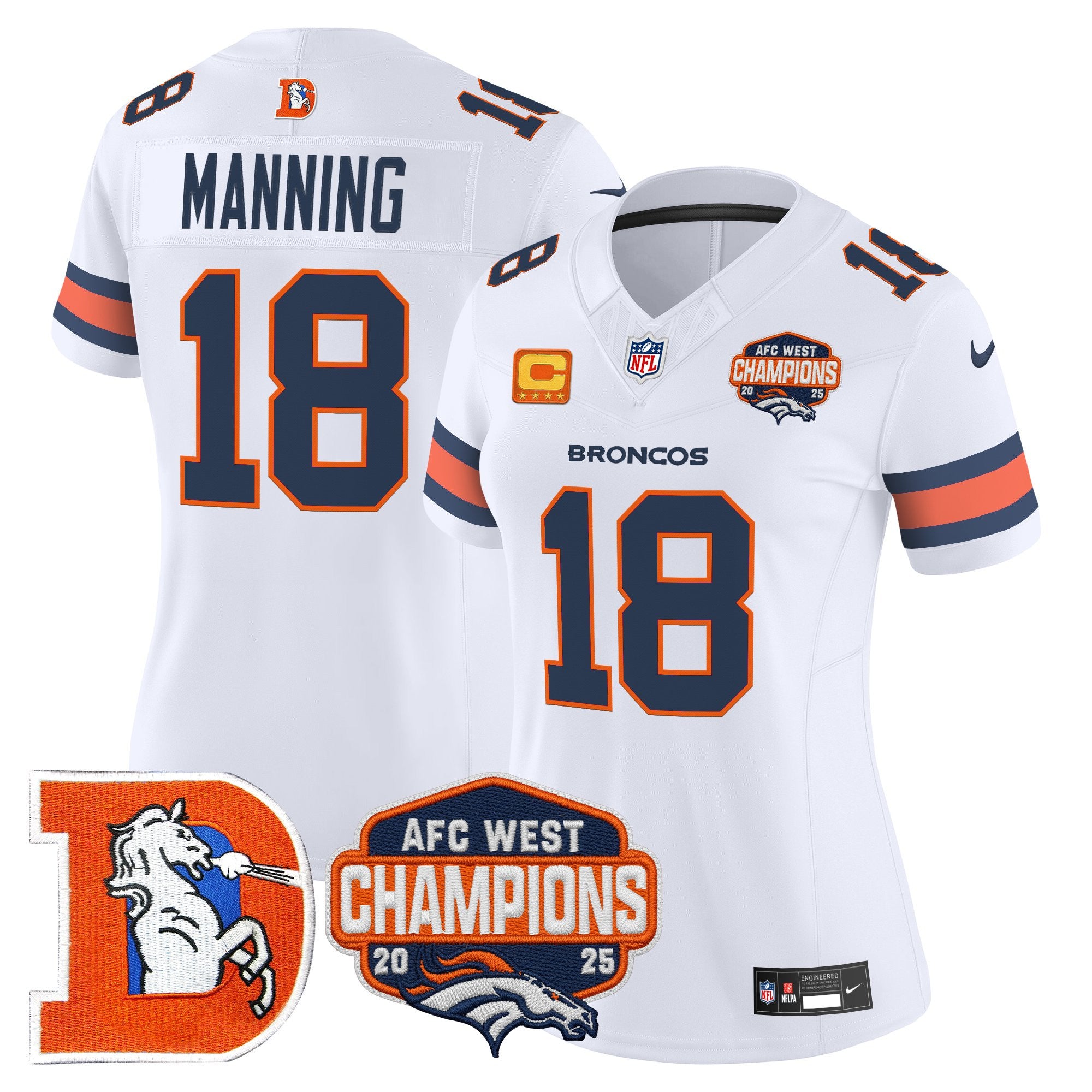 Women's Denver Broncos Throwback Vapor Limited Jersey - 2025 AFC West Division Champions Patch - All Stitched